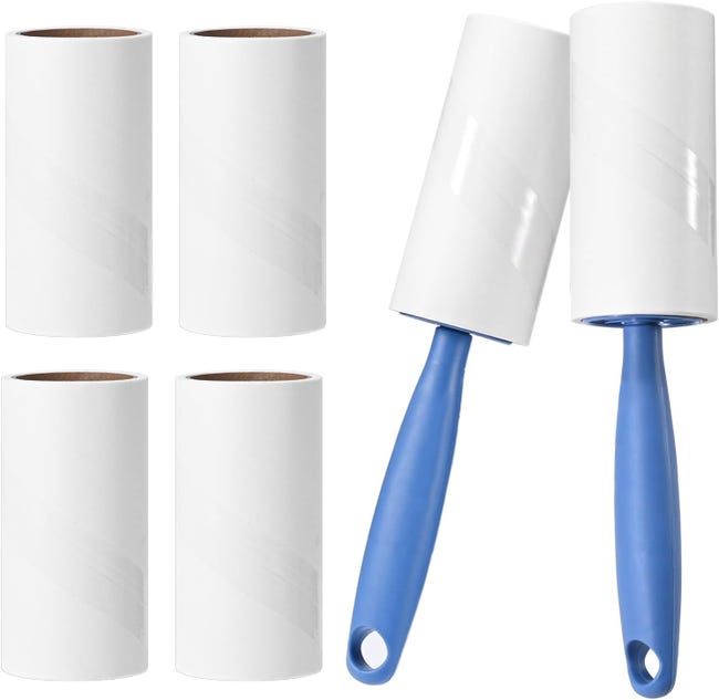 Rouleau Anti Poils Animaux FHISKUNYU 720 Feuilles - 2 Poignées + 6 Recharges - Ultra Collant Vêtements & Meubles