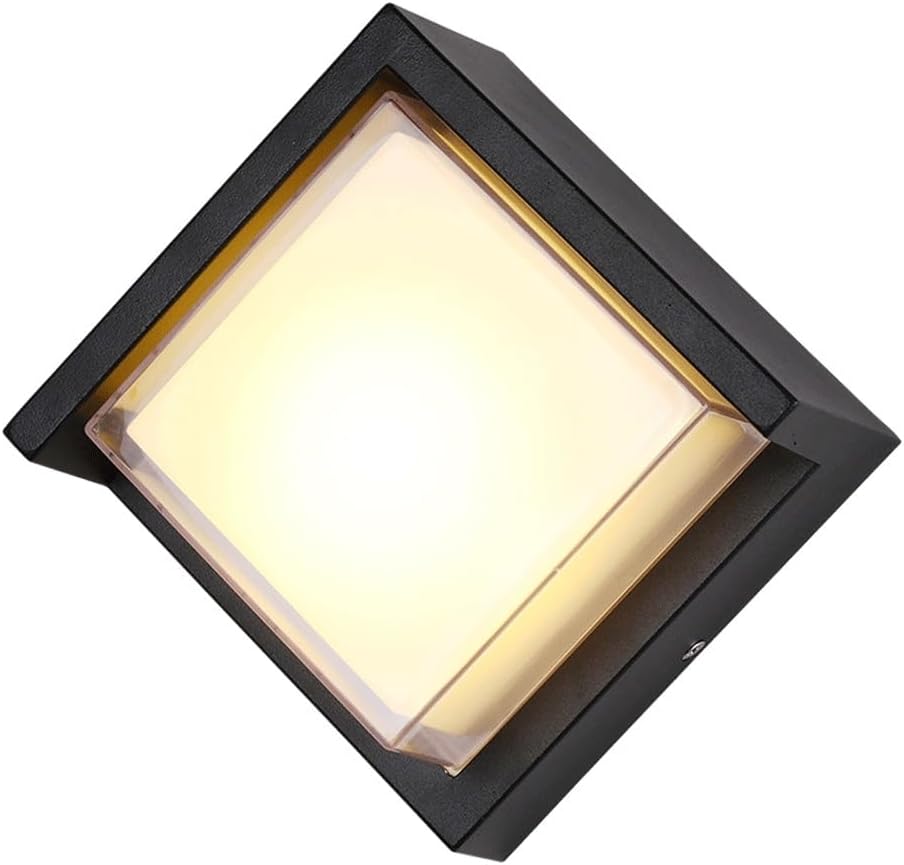 Nowoczesna i prosta lampa ścienna LED 12W, matowa czerń, do przedpokoju, schodów, ogrodu (ciepłe światło 3000K, duży rozmiar)