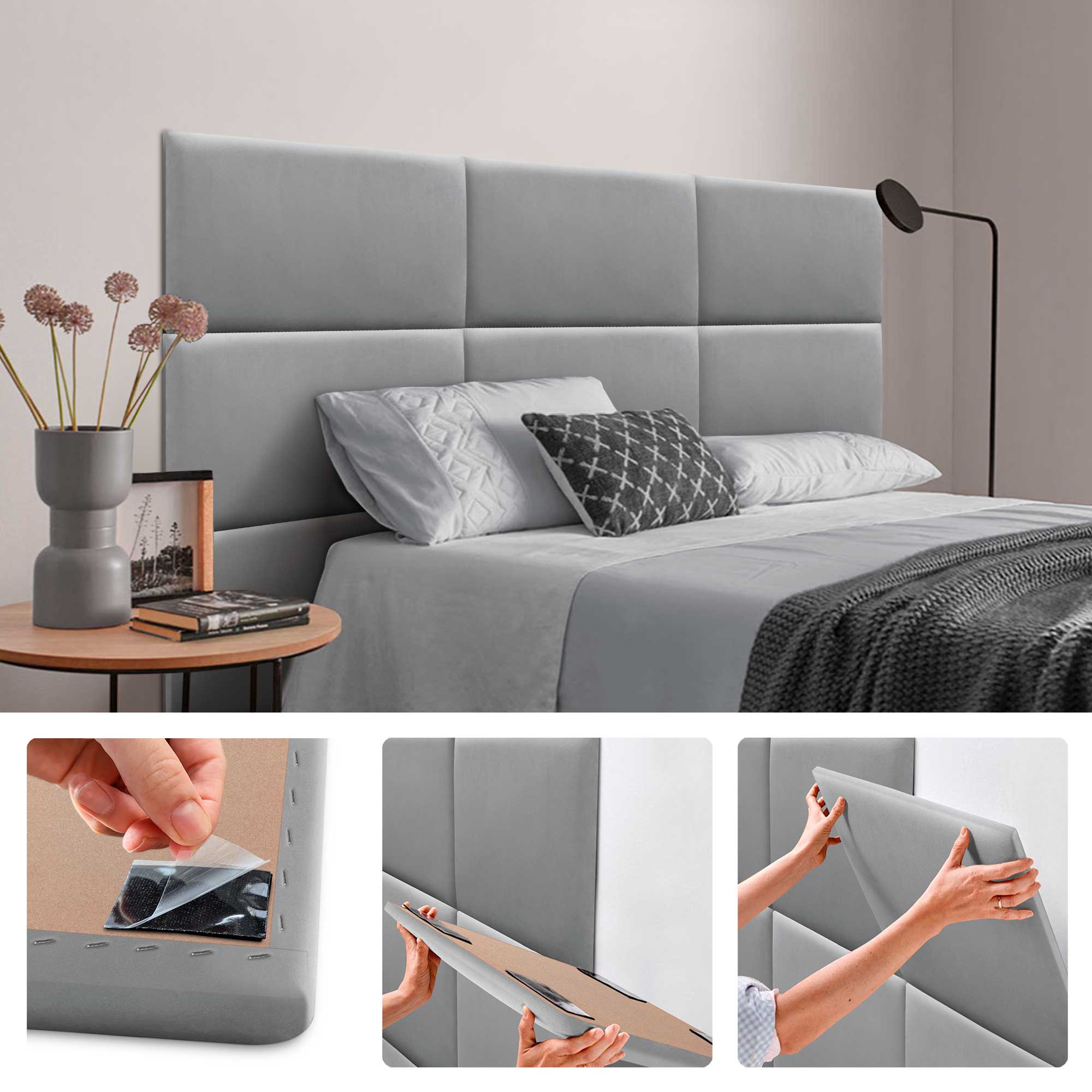 DHOME Juego De 1 Panel Tapizado De Tela Autoadhesivos Para Pared Acusticos Absorbentes Proteccion Impactos Cabeceros Negro 50x40cm X1 94674547