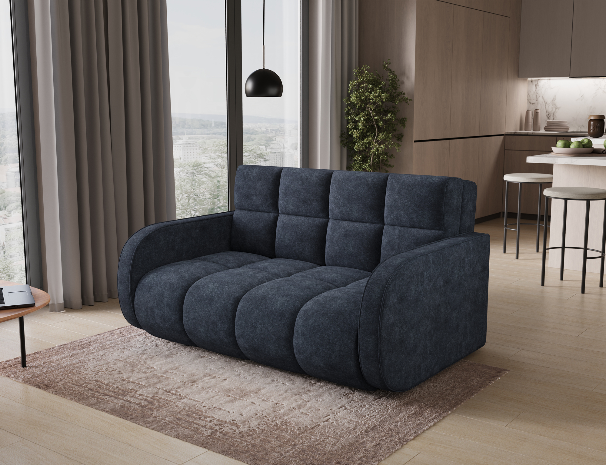 Petit canapé convertible 2 places tissu DENVERS 154cm – Avec coffre de rangement-Noir - 4