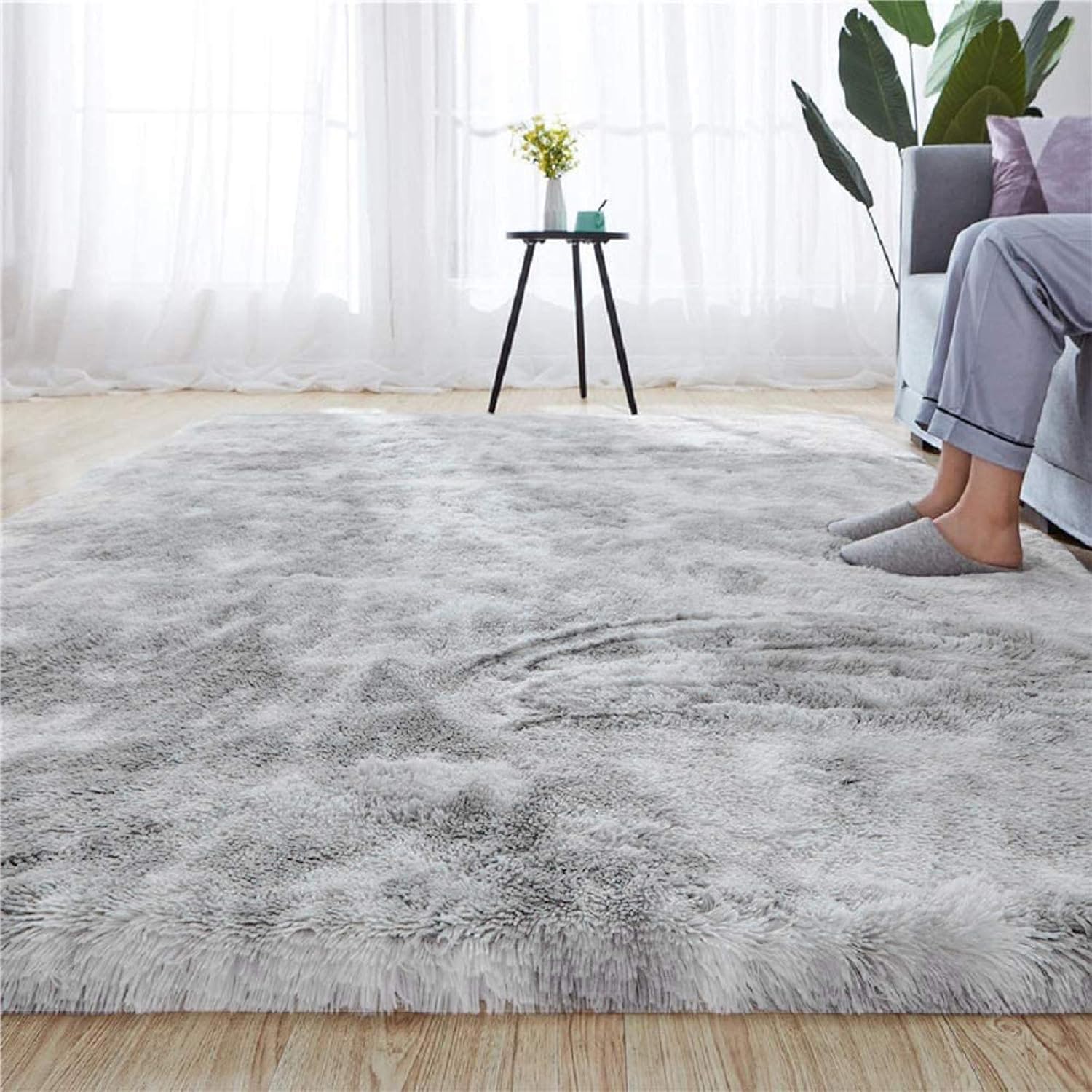 Tapis moelleux en peluche, tapis en peluche soyeux, tapis d'intérieur moelleux, tapis de jeu moderne antidérapant (gris clair, 120 x 160 cm) - 2