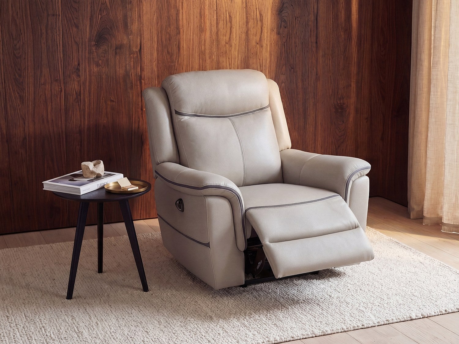 Fotel z elektryczną funkcją relax z jasnoszarej skóry - ADELIO