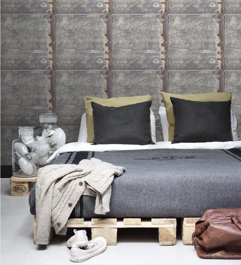 Papel pintado efecto chapa metálica estilo industrial gris - roano 8360 de gaulan - rollo de 10 m x 0,53 m