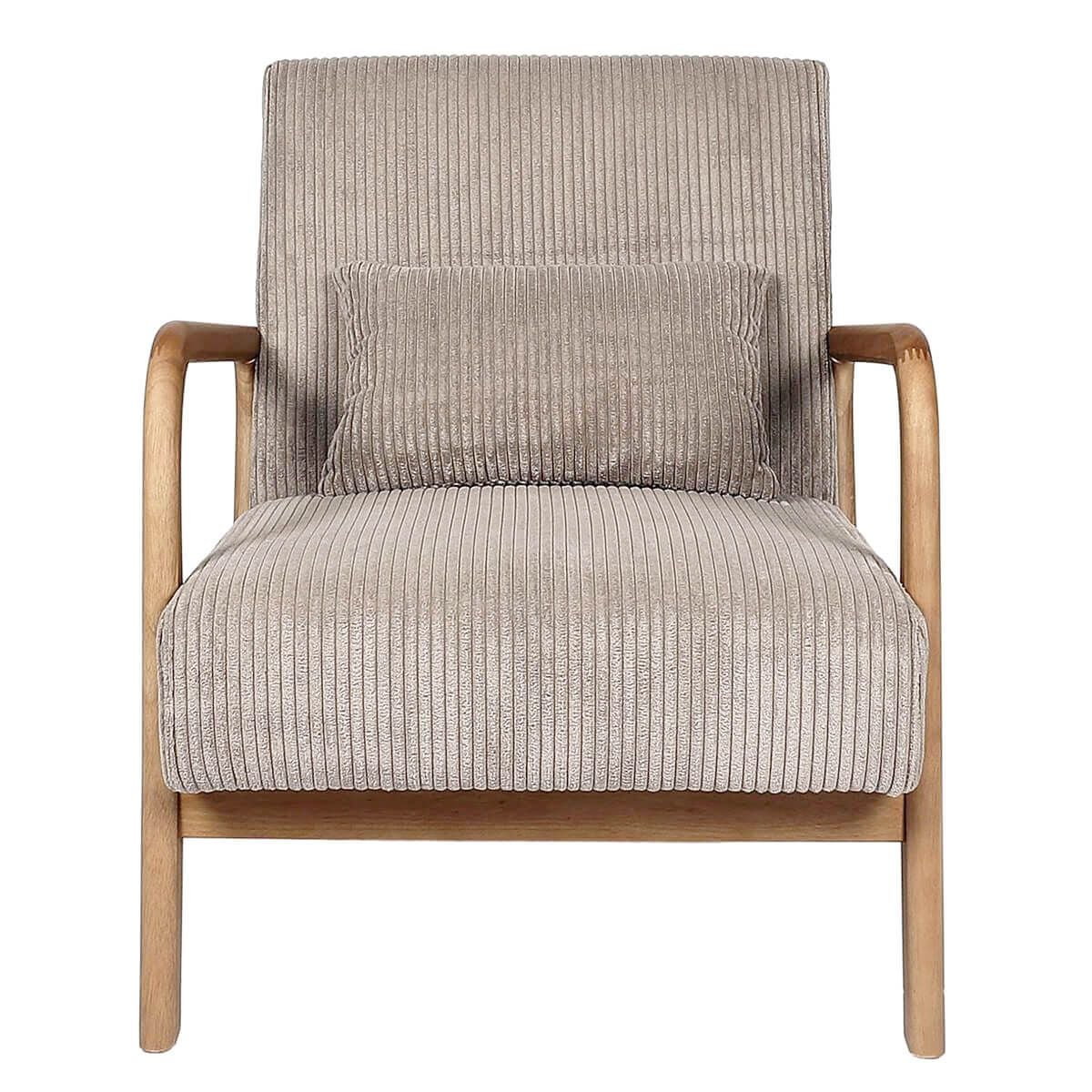 AMORY - Fauteuil en velours côtelé coloris taupe pieds et accoudoirs en hévéa - 3