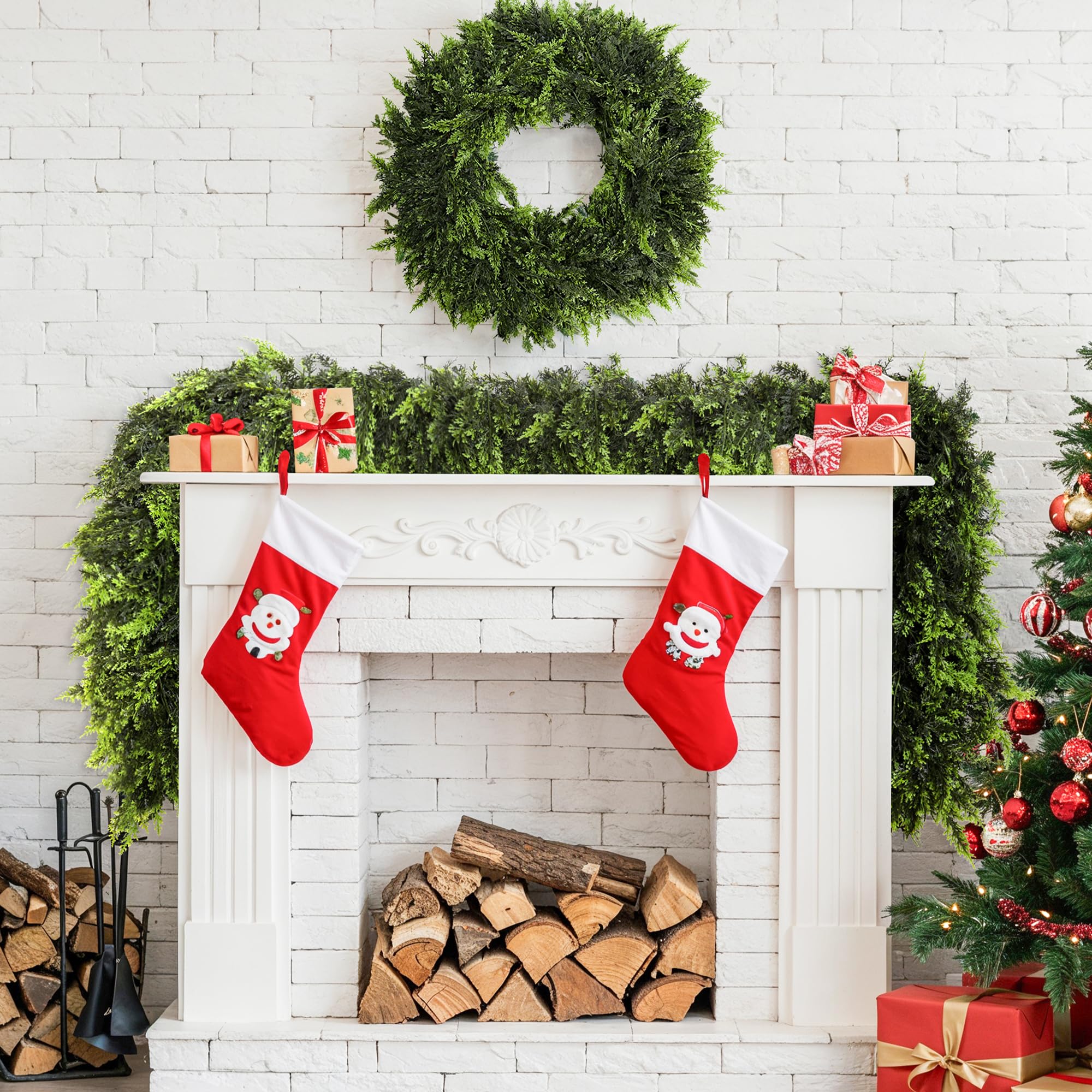 Ghirlanda natalizia artificiale con foglie di cipresso, realistica e dalla consistenza densa, ideale per decorare un tavolo pranzo camino (2,7 m) - 6