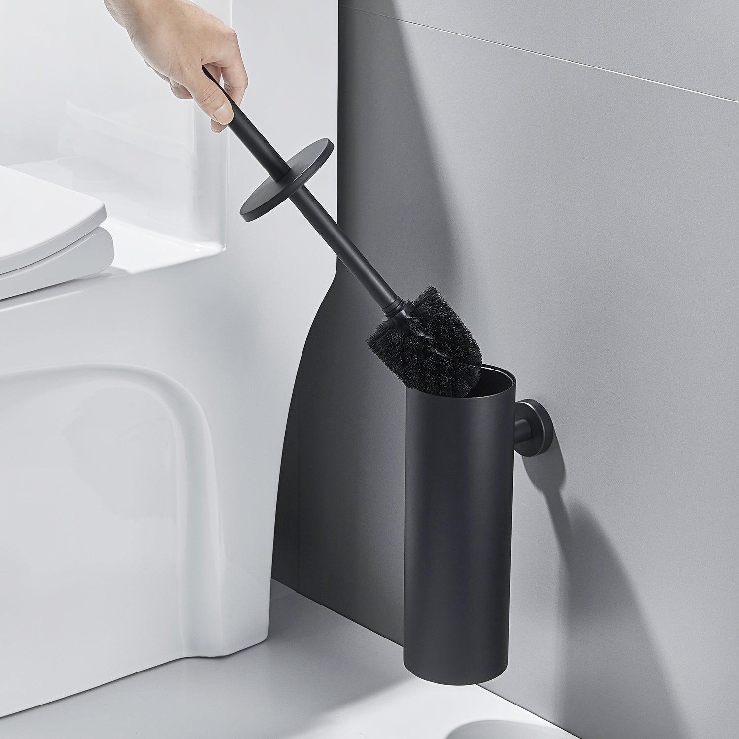 AuraLum Max Porte-balai WC NOIR Vertical Acier inoxydable 304 Traitement de surface brossé Manche extra long, Brosse de Toilette,EU Modèle - 9