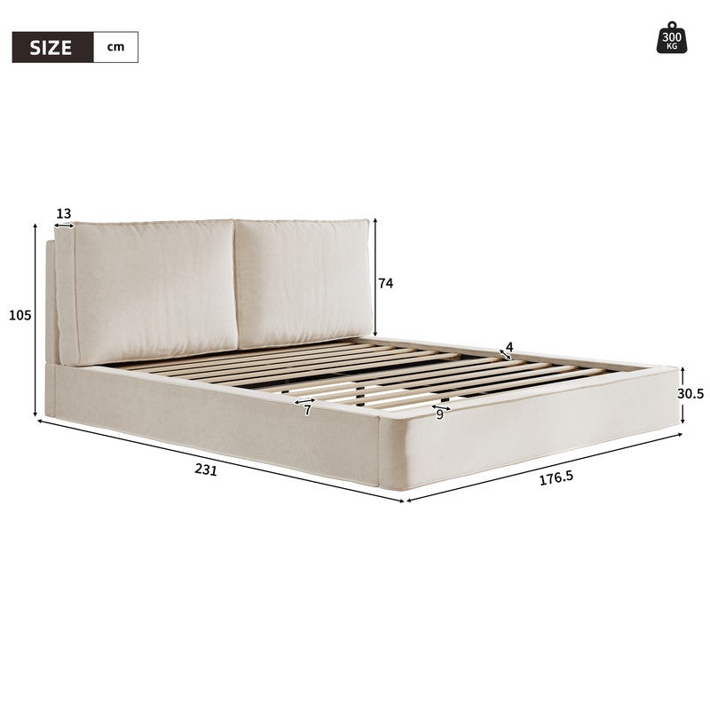Lit Double Adulte 160x200 en Tissu Chenille Beige,Cadre de lit avec Tête de lit capitonné,Sommier à Lattes Inclus pour Chambre Parentale Sans Matelas - 3
