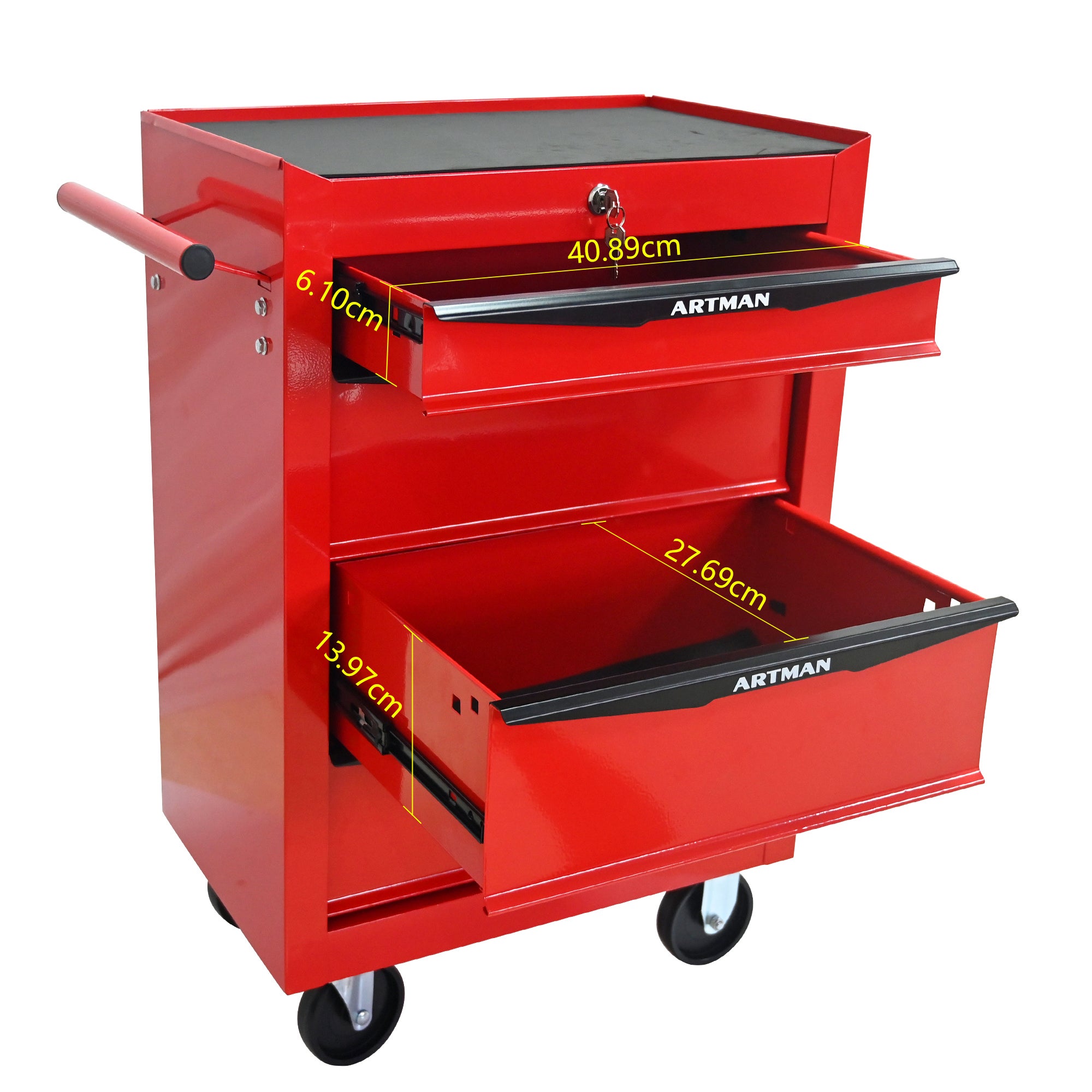 Coffre à outils roulant en métal avec 4 tiroirs, armoire à outils d'affûtage de 50 cm avec glissières à billes, boîte de rangement en acier - 6