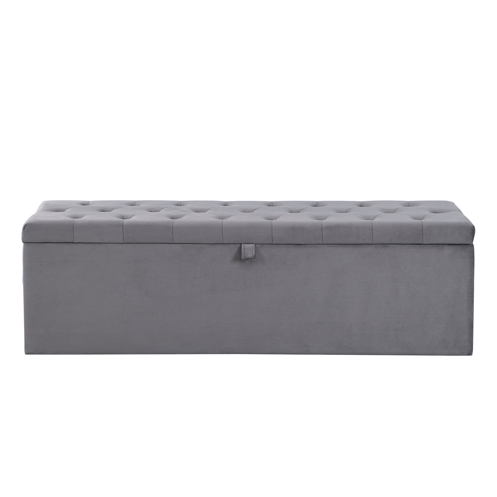 Ławka pokryta aksamitem, siedzisko wyściełane, taboret łóżkowy, ławka ze schowkiem, szara, 138 x 41 x 42 cm - 4