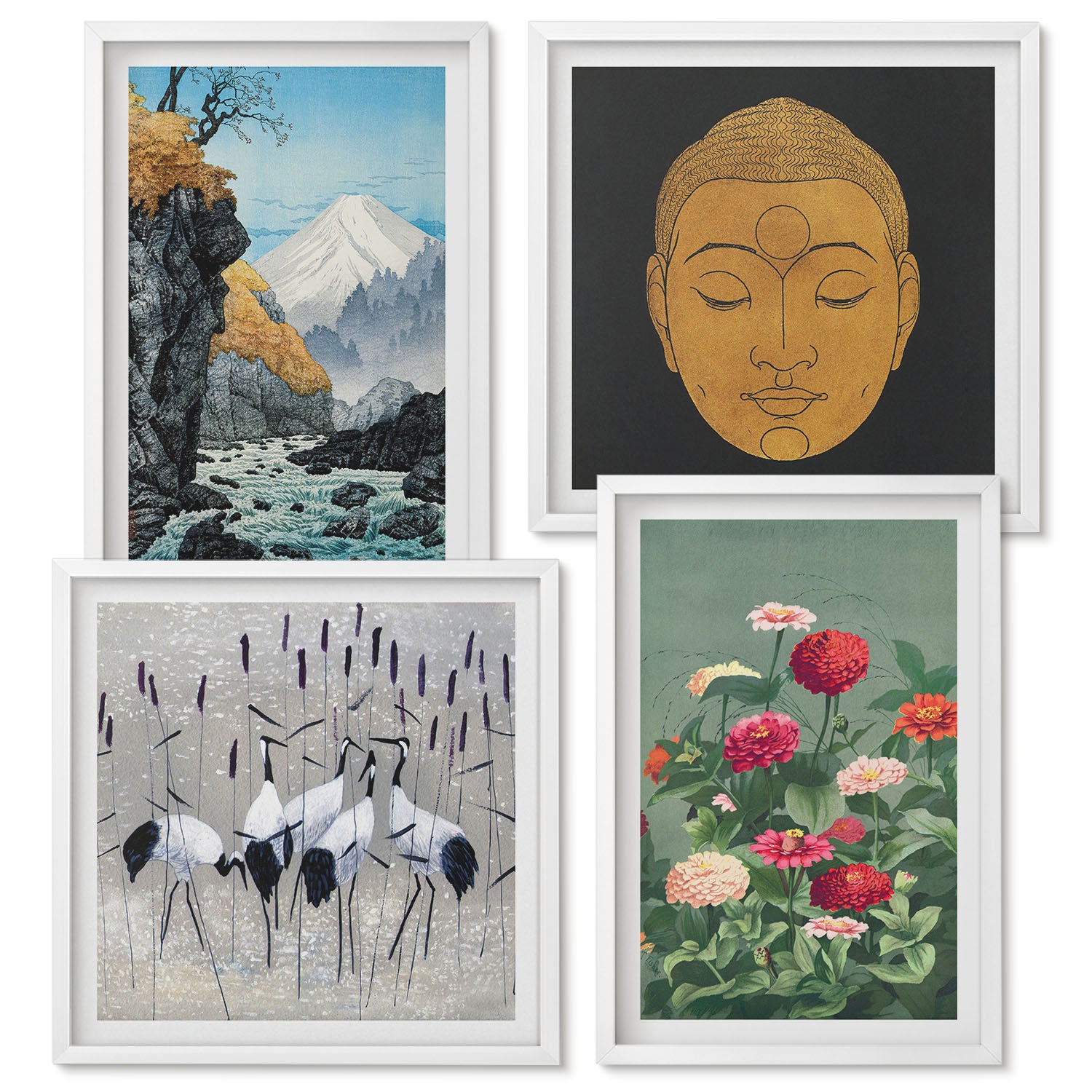 Ensemble de 4 tableaux encadrés | nature et culture japonaises style ...