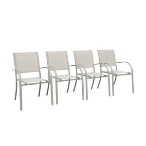 Lot de 4 fauteuils de jardin empilables TARANTO aluminium et textilène. kaki. 66 x 55 x 86 cm TARANTO