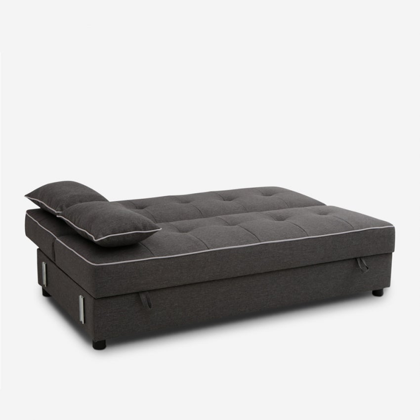 Divano letto 2 posti classico matrimoniale in tessuto con contenitore Zalto - Grigio Scuro - 7