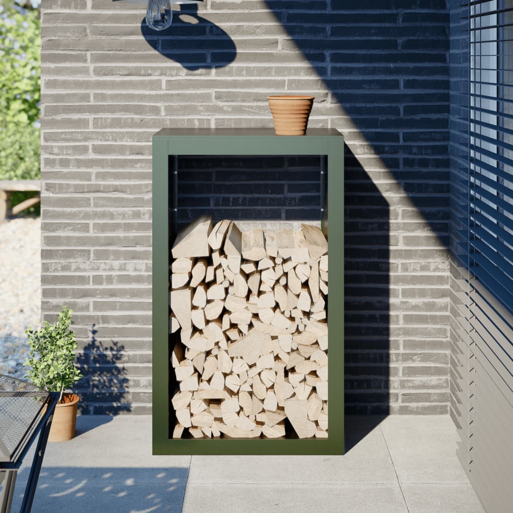 Porte-bûches | Portant de bois de chauffage vert 60x40x100 cm acier CFW379111 - 2