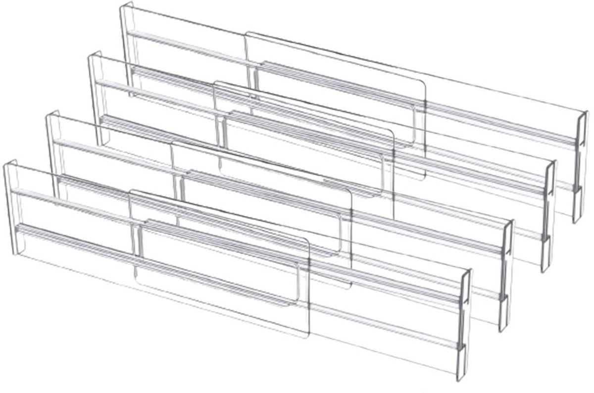 Separator pentru sertare, set de 4, organizator pentru sertare, reglabil/extensibil (27,5–52 cm), pentru haine, bucătărie, baie sau dulap 4buc