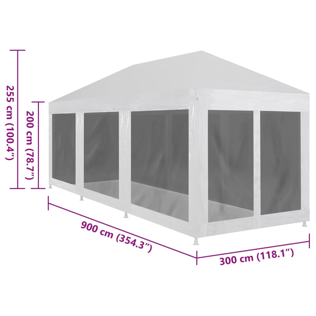 Chapiteau Événement avec 8 Parois Moustiquaire - Tente de Réception 9x3m, Toit Polyéthylène Imperméable UV, Cadre Acier pour Jardin et Fêtes - 6