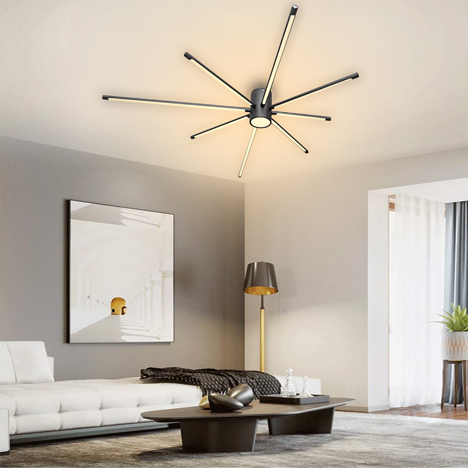 Led araña lámpara de techo 42w rendimiento 336w lámpara moderna 8 luces techo oficina cocina dormitorio dormitorio salón 230v color negro 6000k