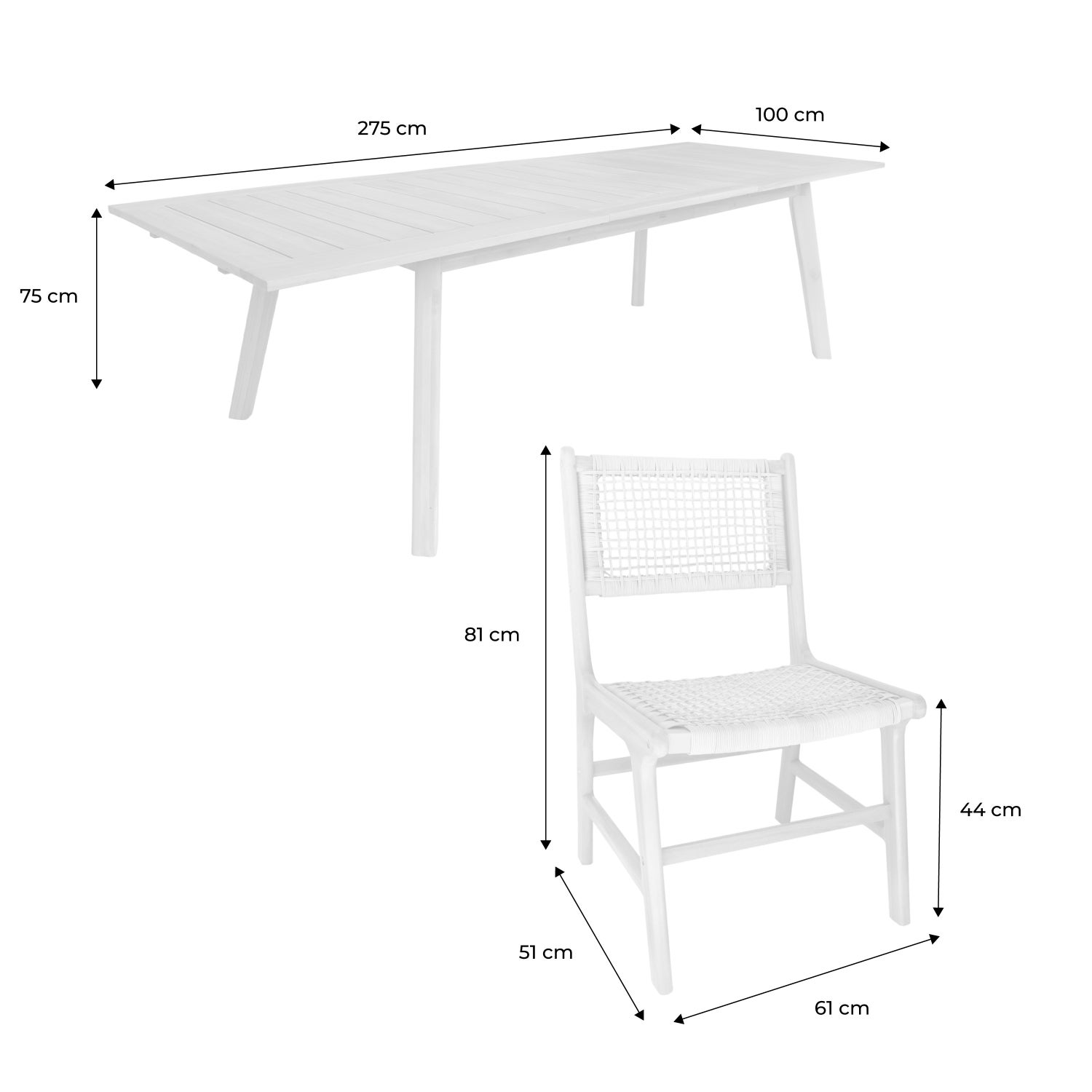 Mesa de jardim extensível madeira de acácia, 8 cadeiras, Palena + Ocara, Natural, 275x100x75 cm - 4