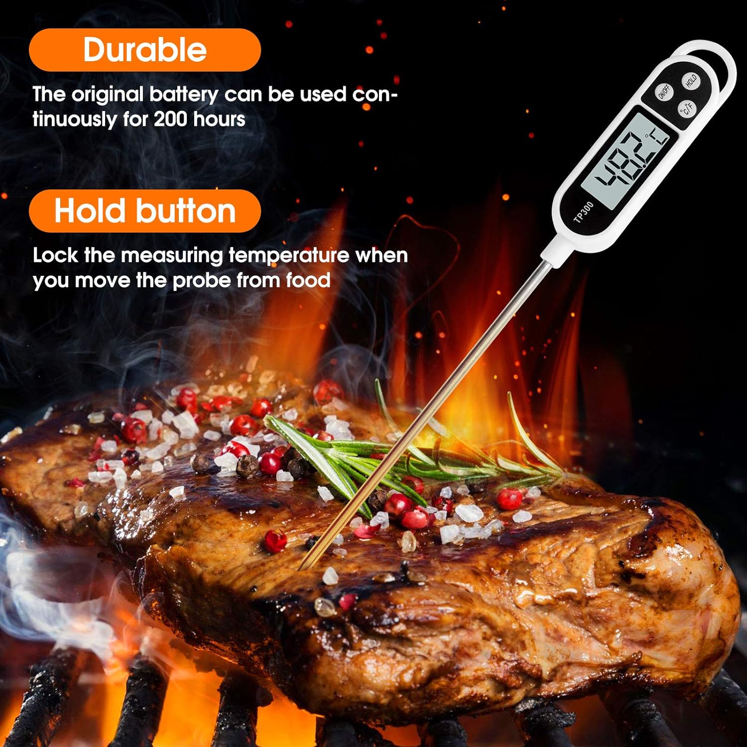 Thermomètre Cuisine, Thermomètre Numérique Digital avec Sonde Longue, Lecture instantané Thermomètre Cuisson, Thermomètre Viande - 4