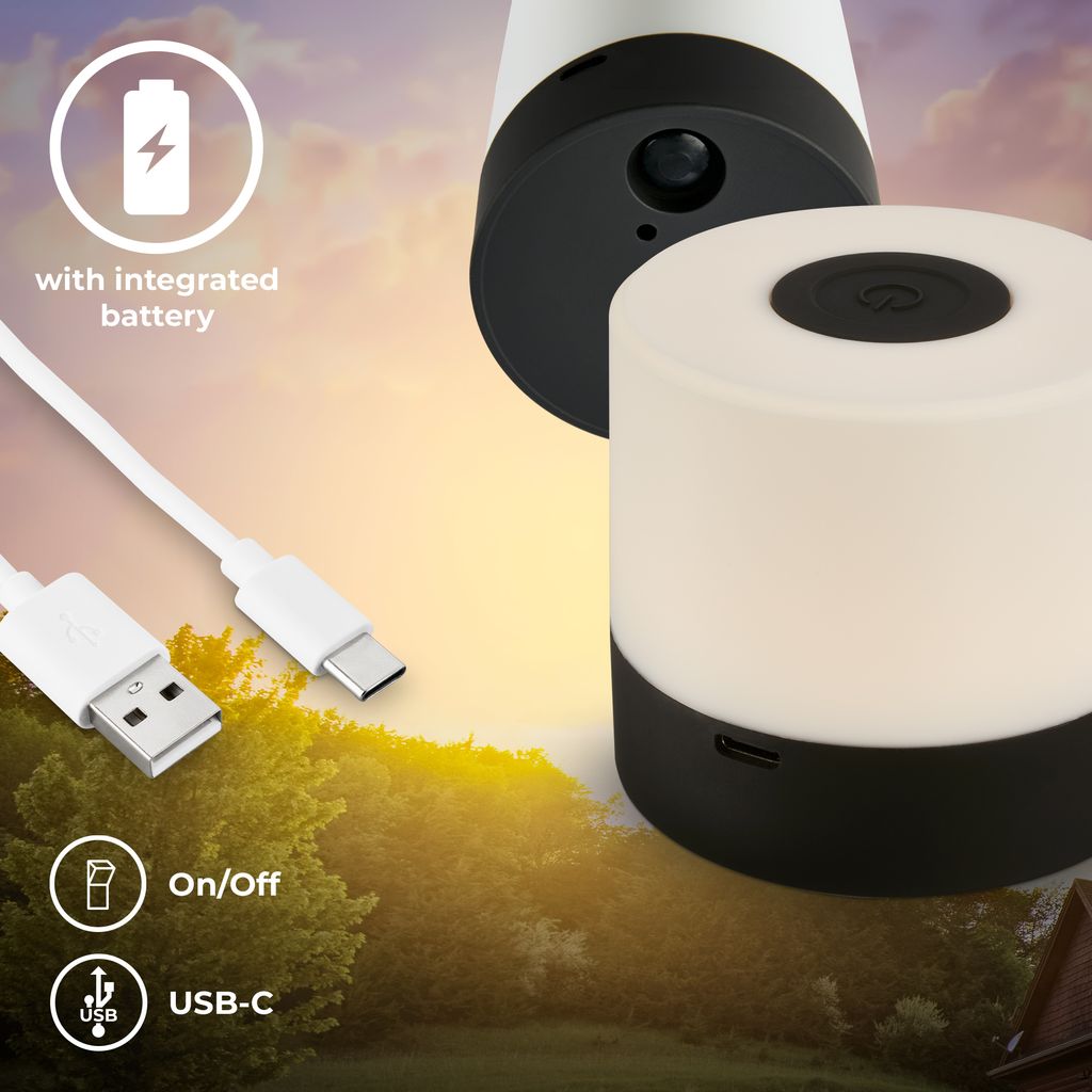 Lampe de table LED rechargeable RGB - IP44 - 70x70 mm - Noir - 4 modes tactiles - blanc chaud - couleurs - 1,5W - 100lm - B.K.Licht - 3