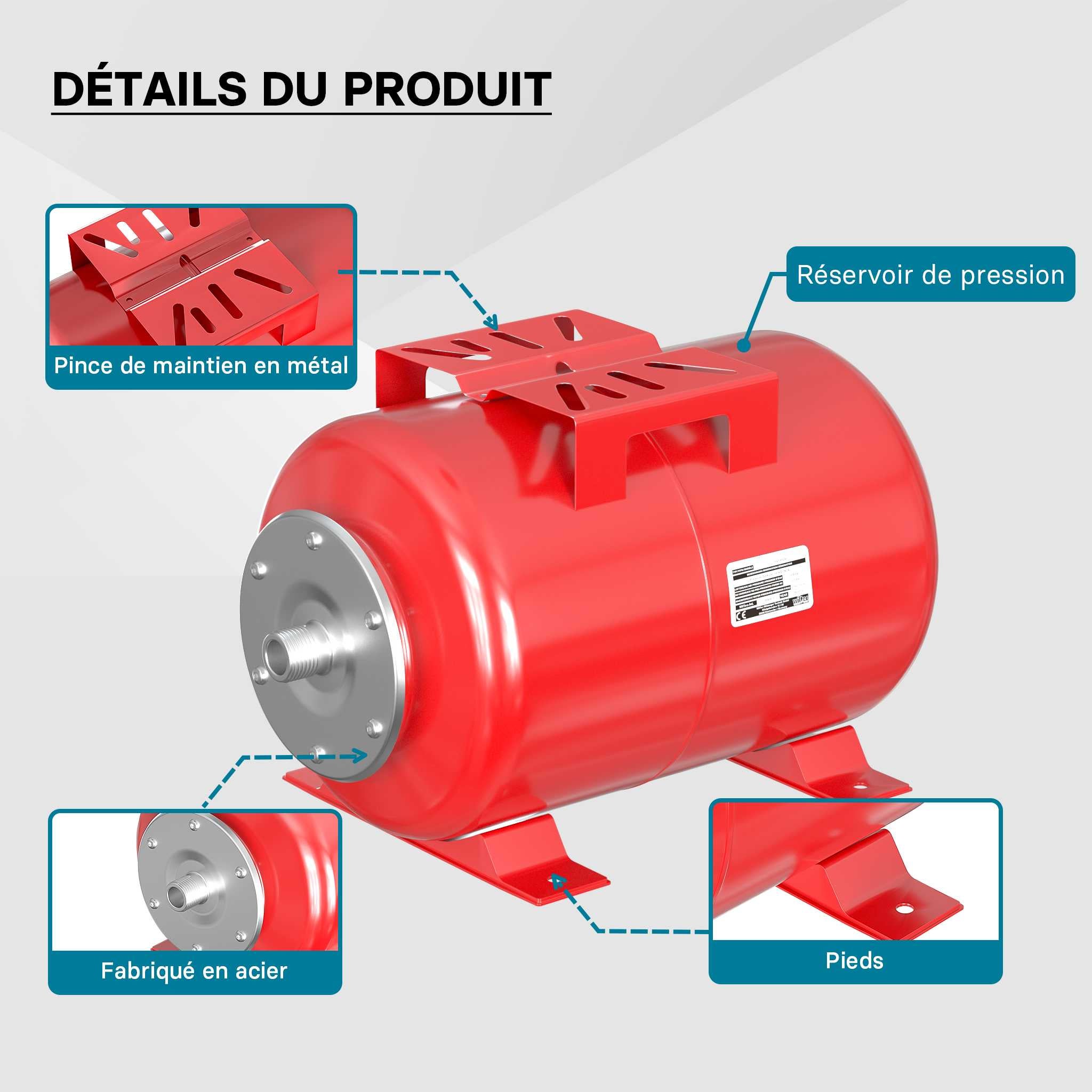 Vaso de expansión membrana EPDM 24L, depósito de presión, calderín para grupo de presión doméstico - 5