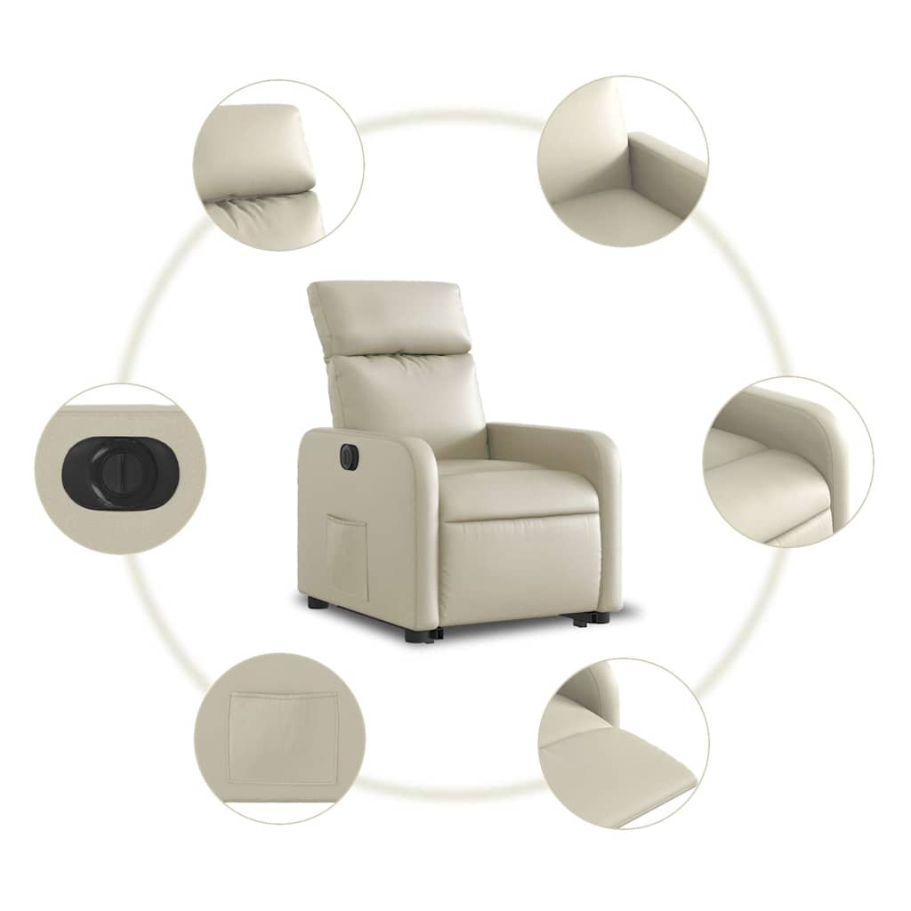 Fauteuil inclinable électrique crème similicuir - 8