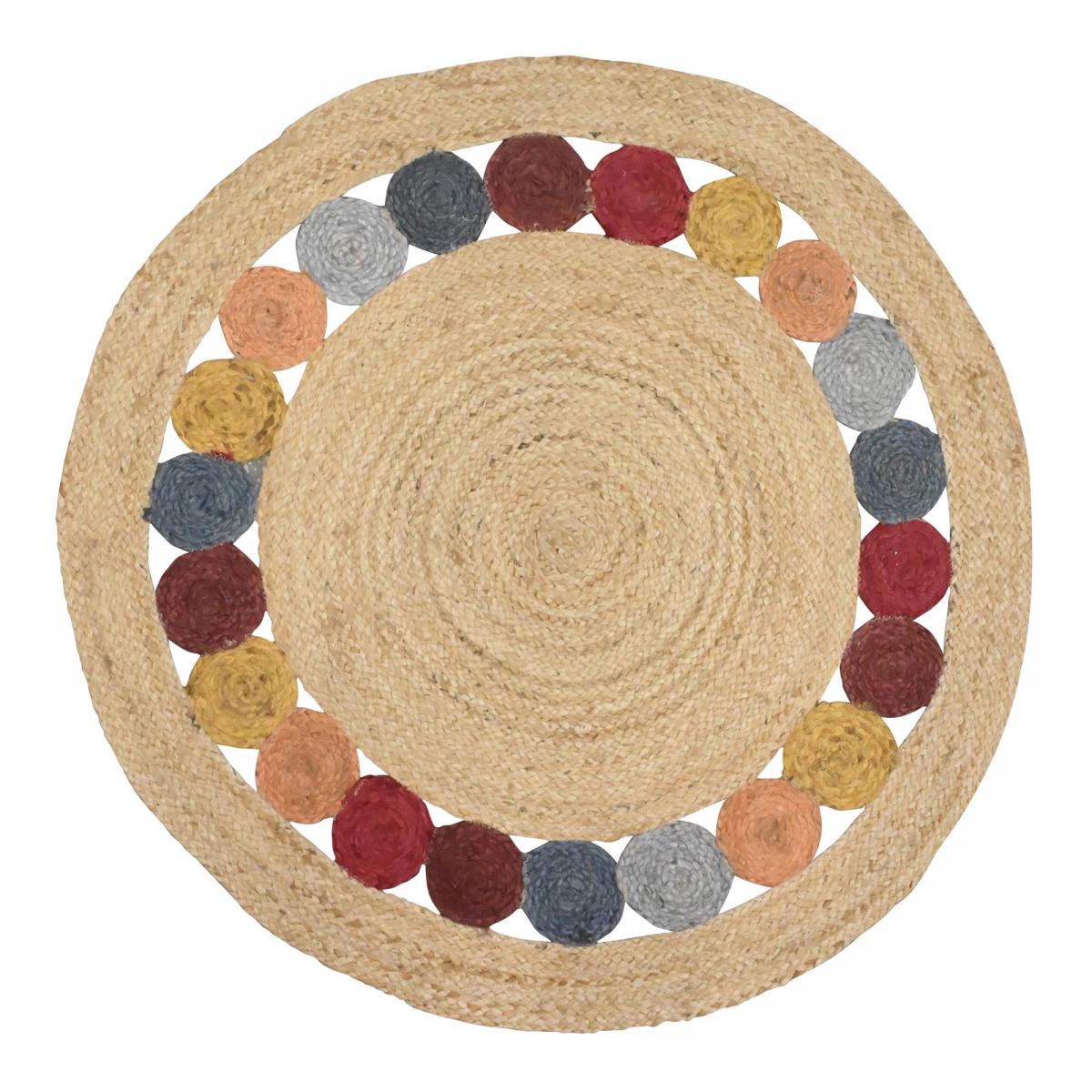 Tapis rond Ø100cm fait à la main en jute motif géométrique pour entrée ...