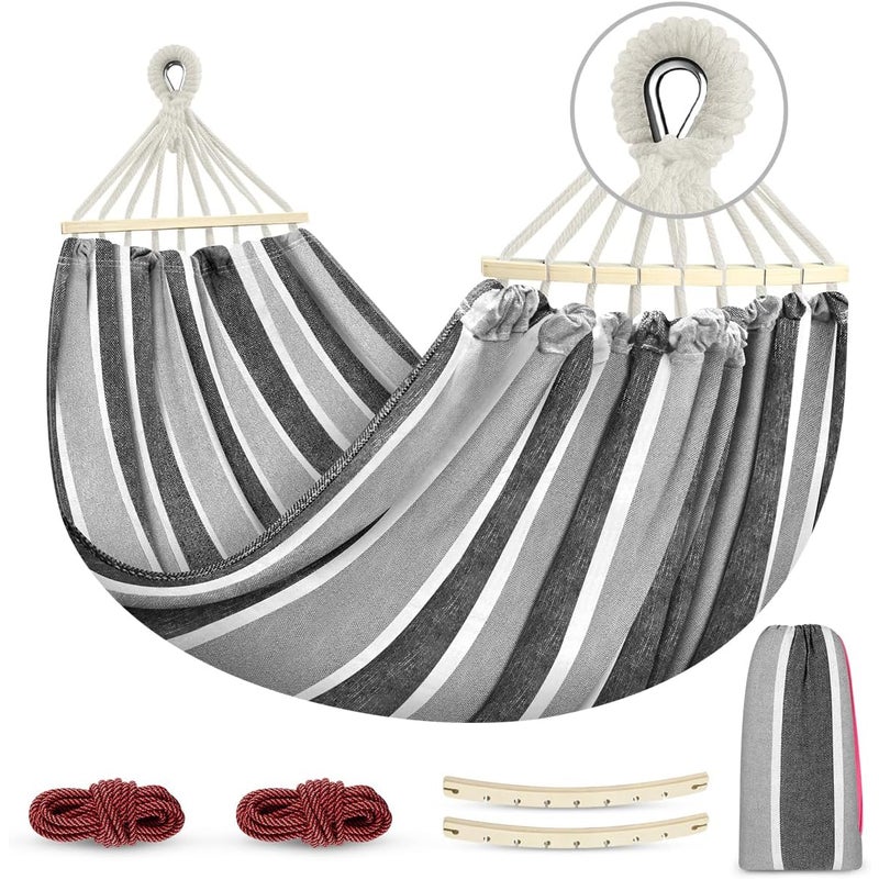 Przenośny hamak kempingowy z materiału z dwiema belkami antypoślizgowymi, idealny na kemping i zajęcia na świeżym powietrzu (szary)