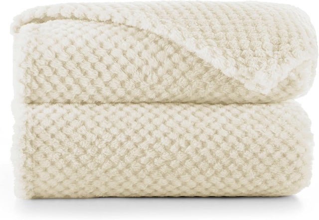Couette en Microfibre Couverture Polaire Plaid Couvre-lit Polaire Doux de Style scandinave Henry, Microfibre Beige 70x100 cm