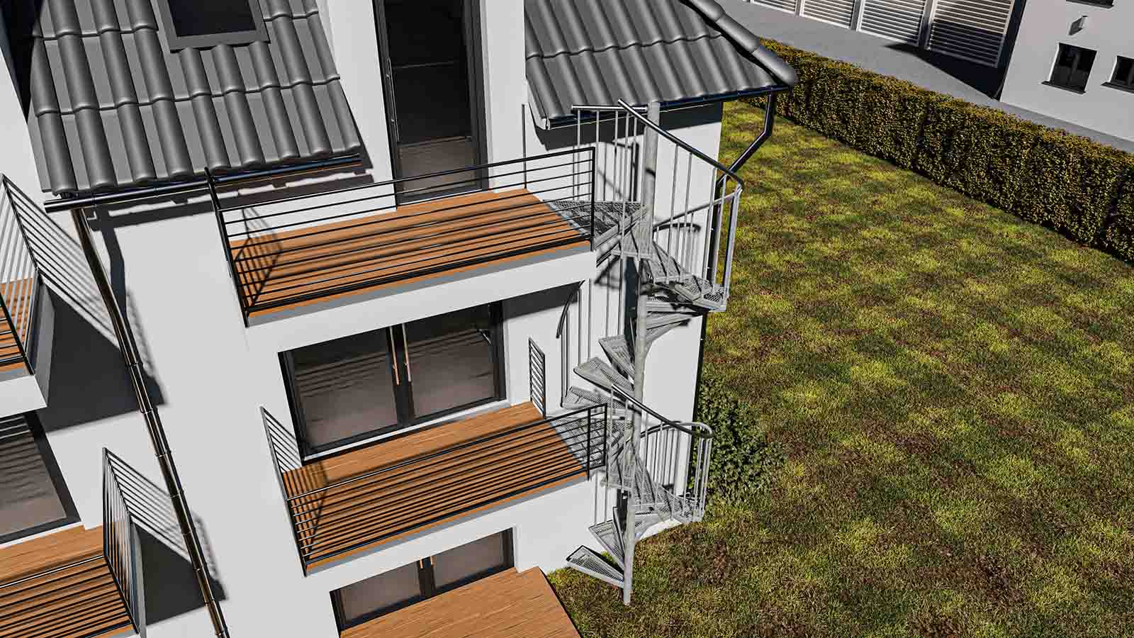 Escalier extérieur / Escalier en colimaçon Ø 180 cm | Hauteurs: 450-467 cm | Revêtement de marche en caillebotis déployé - 4