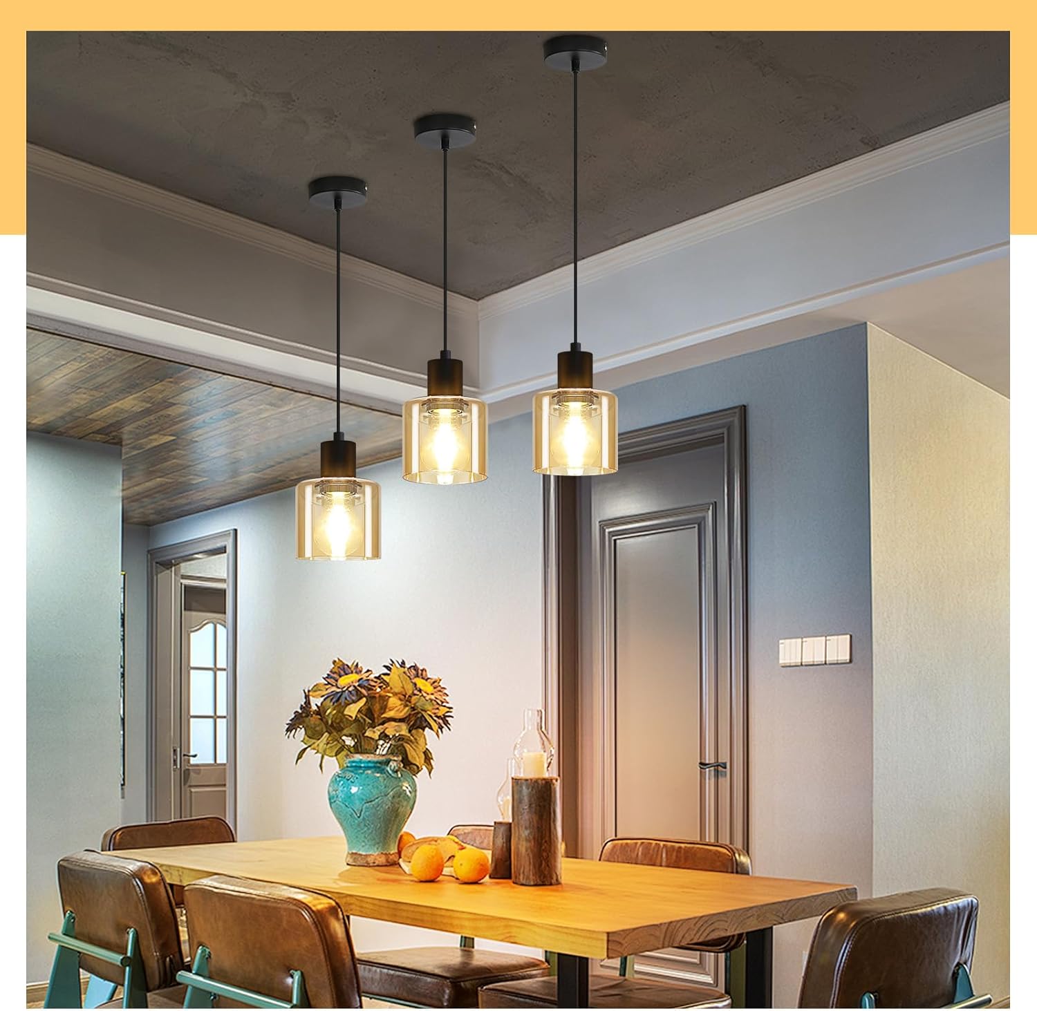 NETTLIFE Lámpara colgante para mesa de comedor lámpara colgante vintage E27 lámpara colgante negra 1 bombilla retro industrial - 2