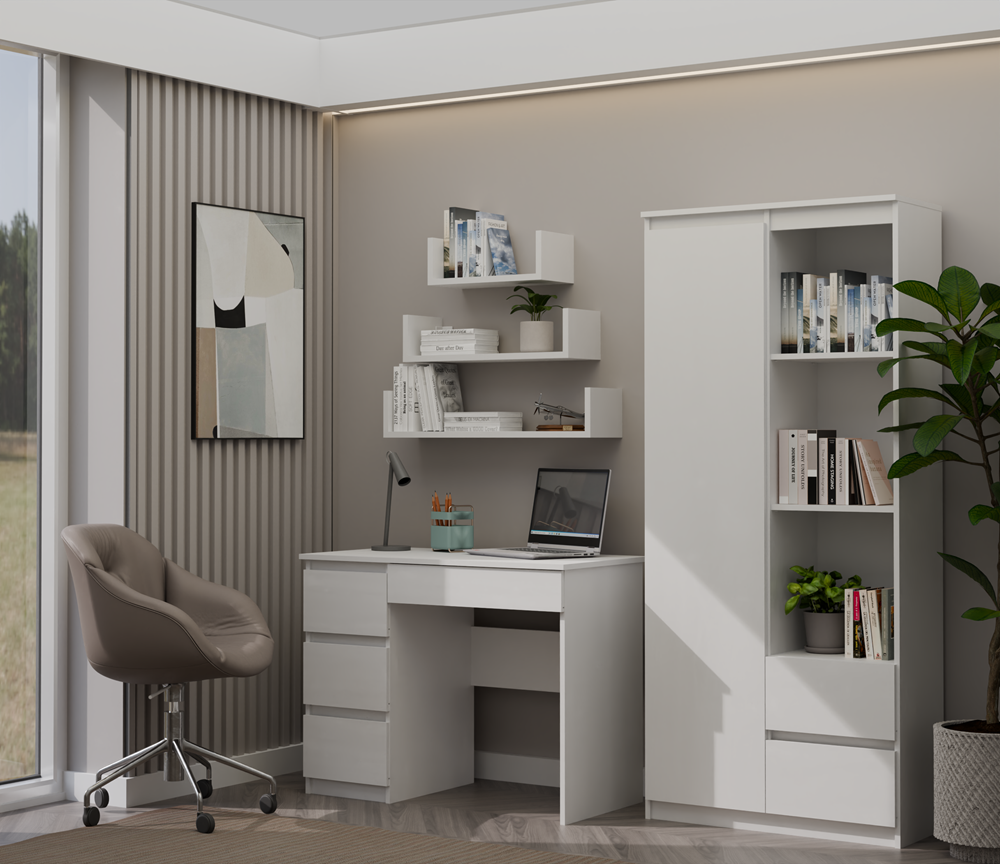 Białe Biurko 98x76x51 cm z Przechowywaniem po Lewej – 4 Szuflady ...