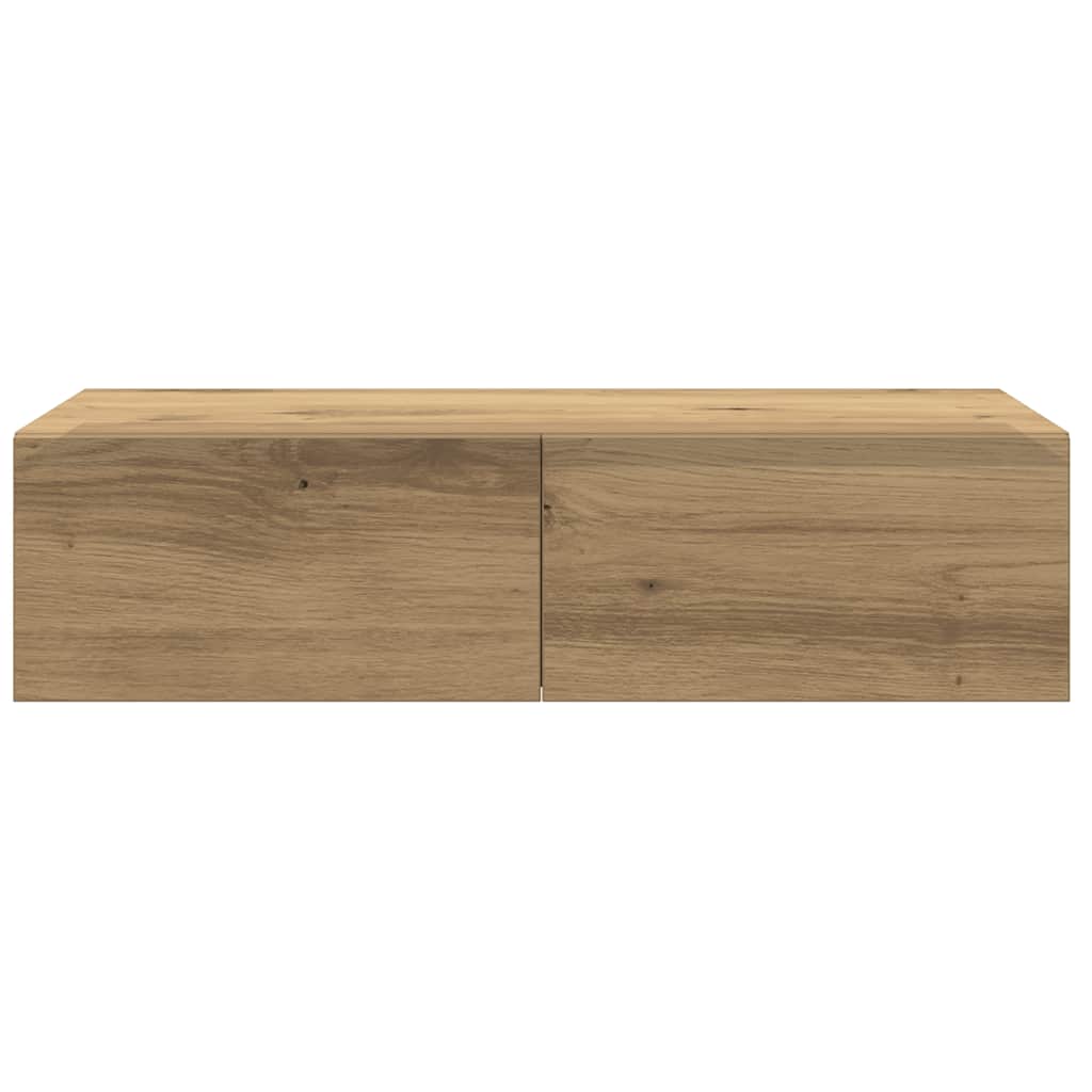 Étagère murale | Étagère flottante avec tiroirs chêne artisanal bois d'ingénierie CFW65307 - 4