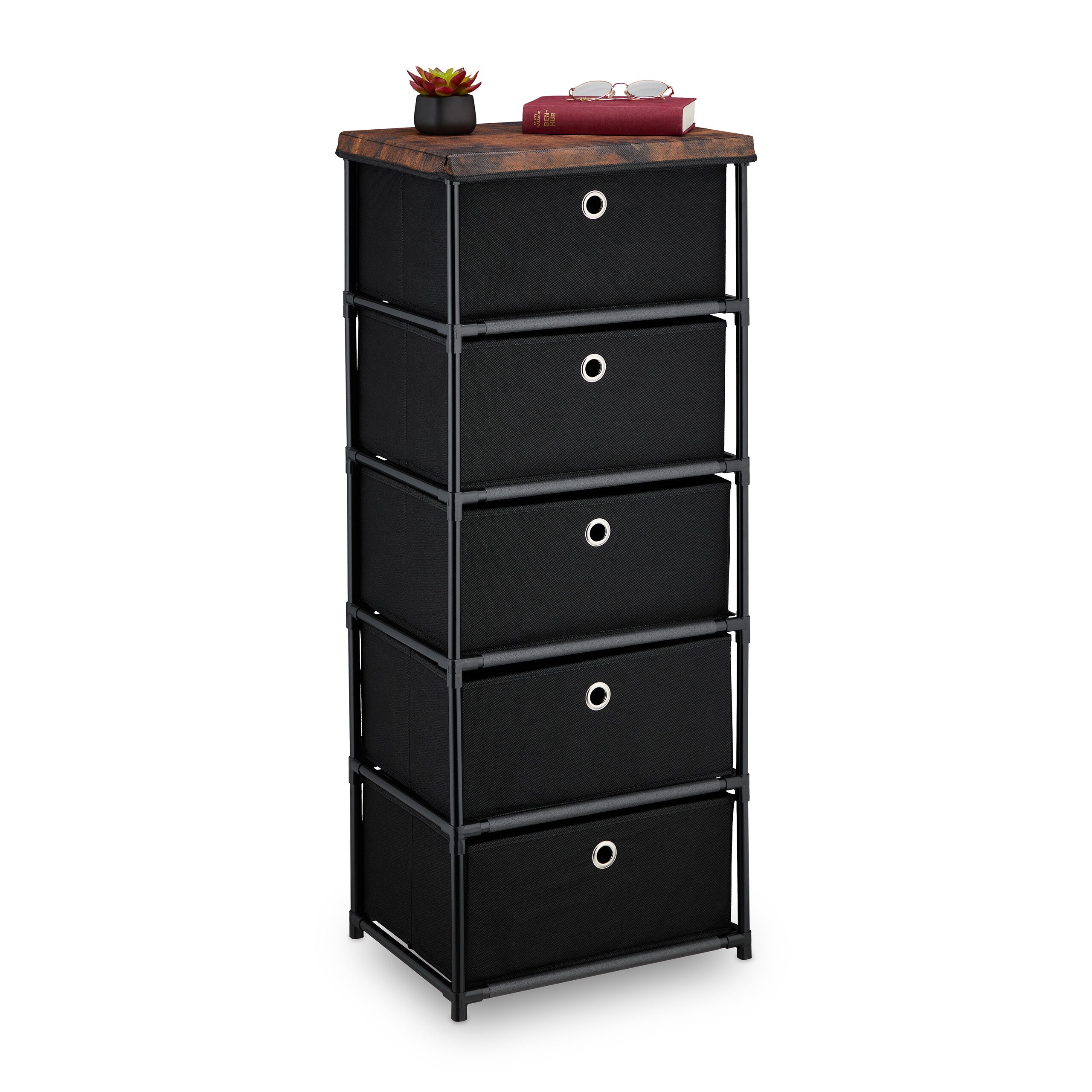 Commode, avec 5 tiroirs en tissu, structure en métal, 105x43x33 cm ...