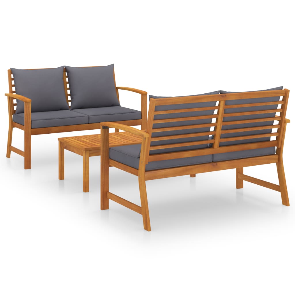 Maison Exclusive - Salon de jardin 3 pcs avec coussin Bois d'acacia solide - 2