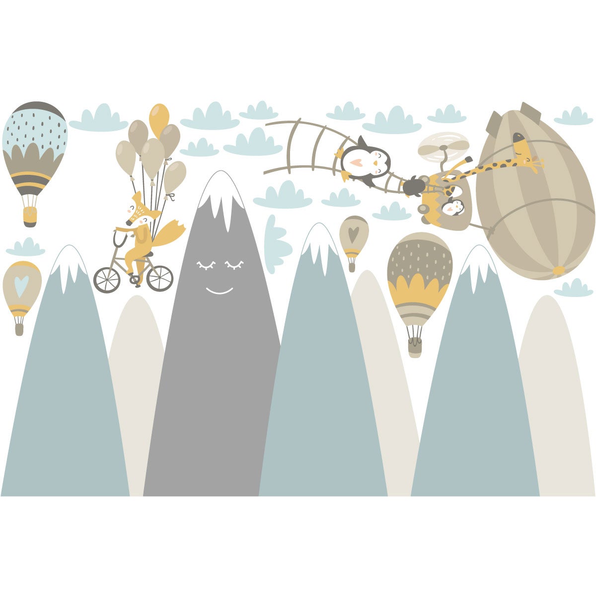Adesivo bambino di montagna scandinavo e animali volanti - Sticker adesivo - adesivi murali - 70x105cm - 4