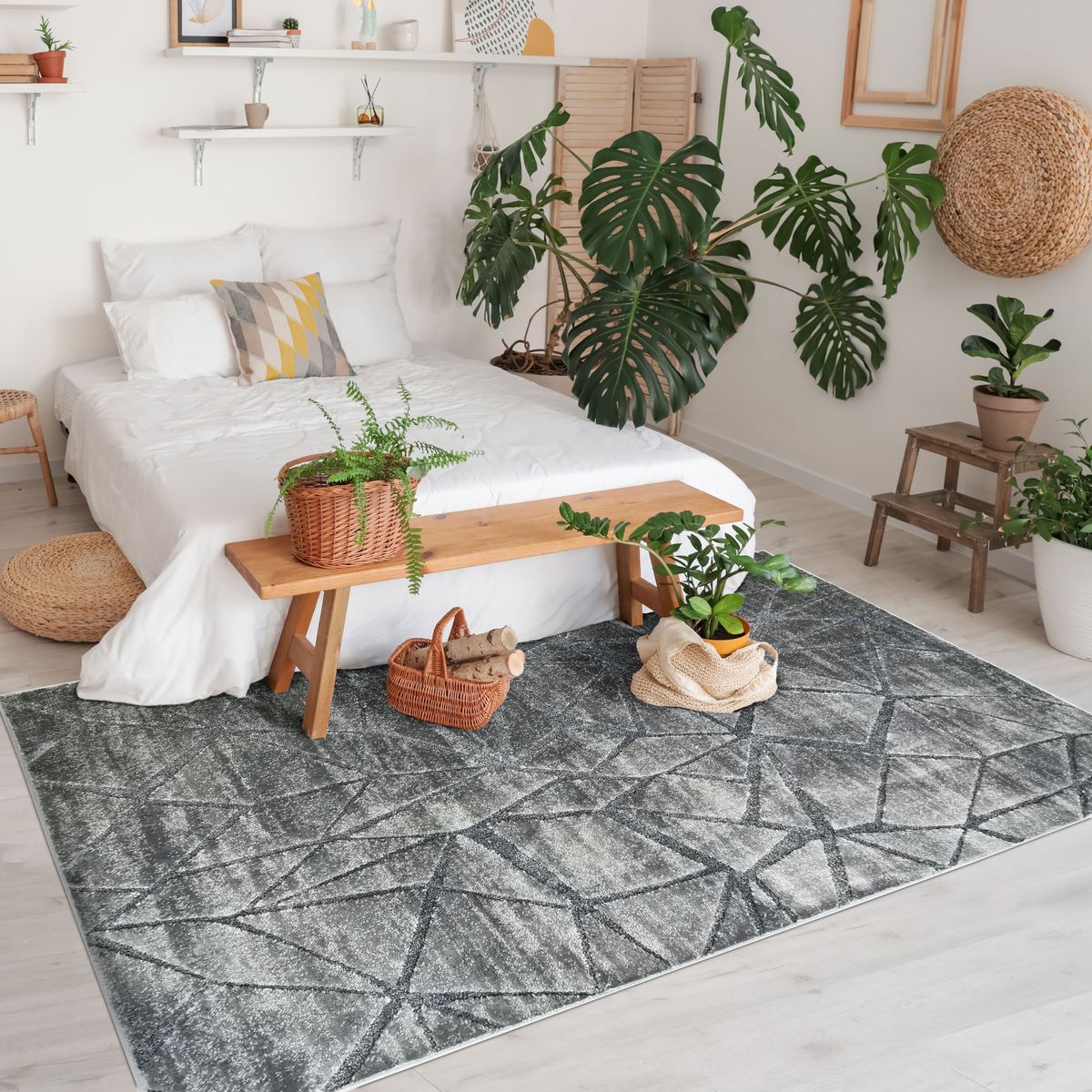 Tapis salon avec relief motif triangles gris 140x200 - 2