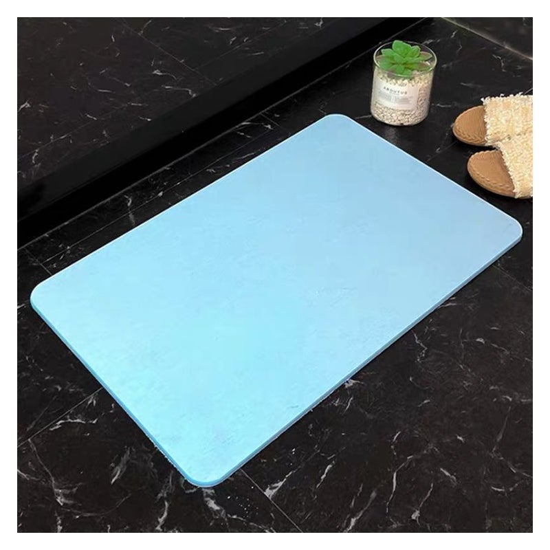 Mata podłogowa z ziemi okrzemkowej, twardy materiał, odpowiednia do łazienek i kuchni (niebieska, 39 x 60 x 0,9 cm)