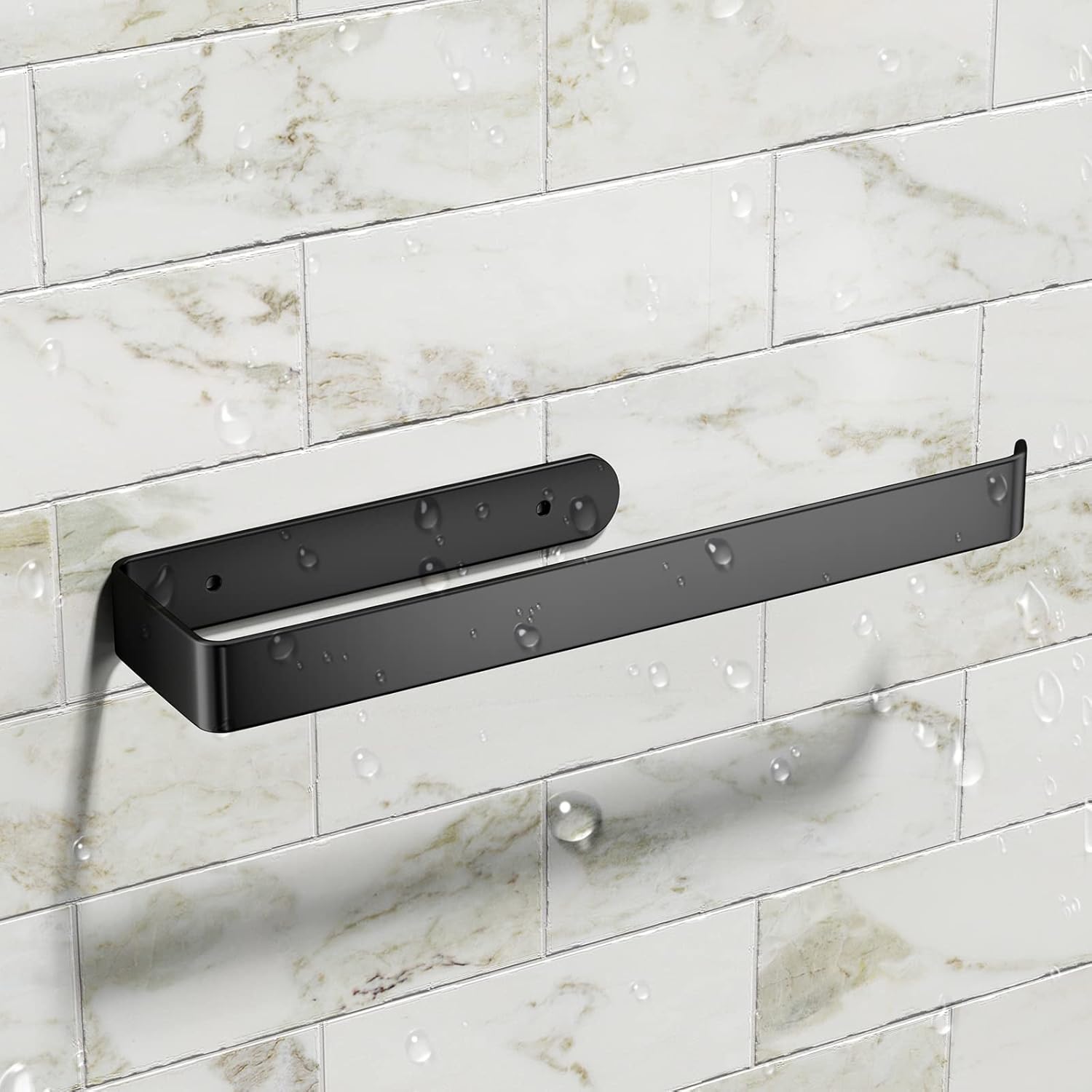 Portarrollos de papel de cocina mural autoadhesivo de aluminio negro – Instalación sin perforación – Para cocina y baño - 2