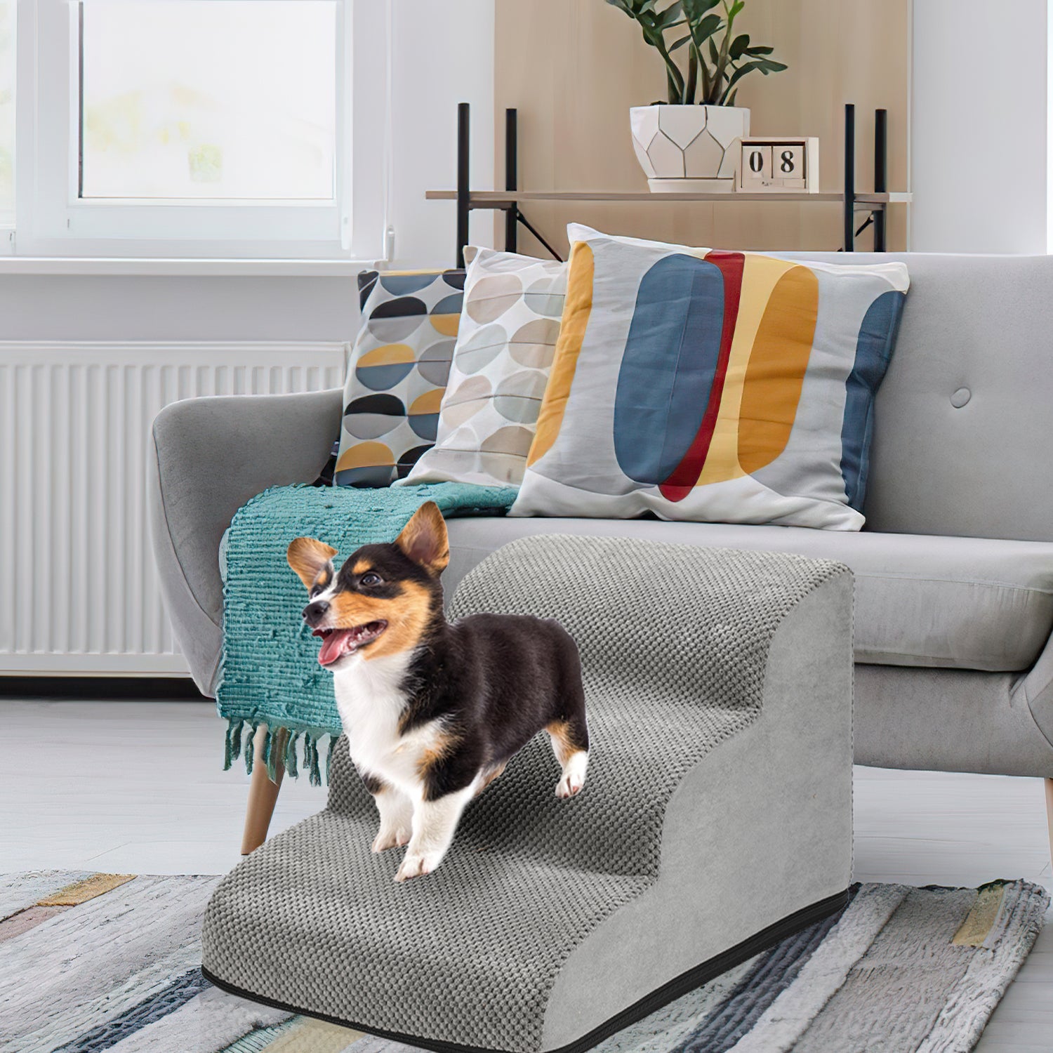 Escalier pour animaux de compagnie en mousse haute densité à 3 marches, rampe antidérapante pour chien/chat, exercice pour animaux de compagnie - 6