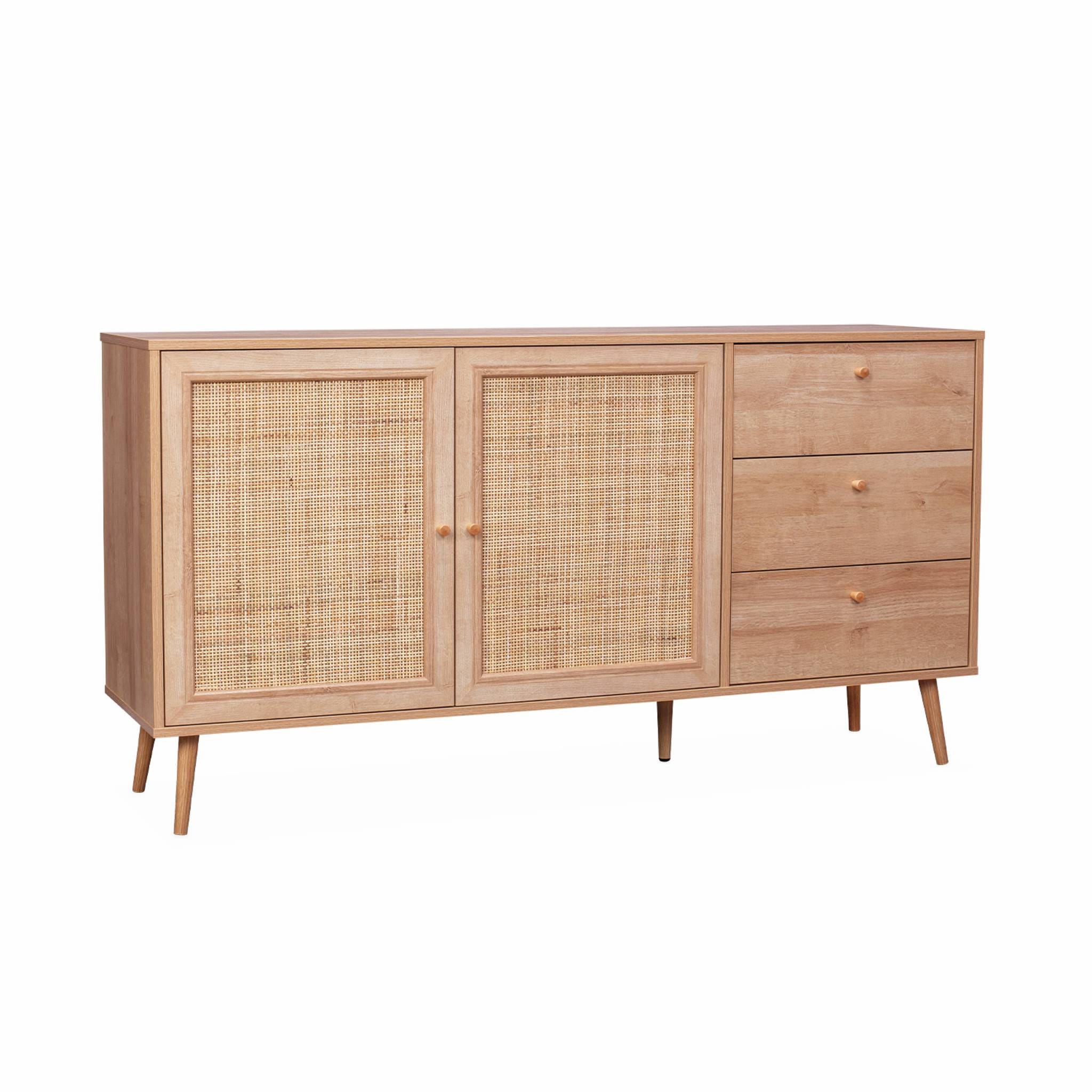 Buffet de rangement naturel en cannage 2 portes 3 tiroirs. buffet bas ...