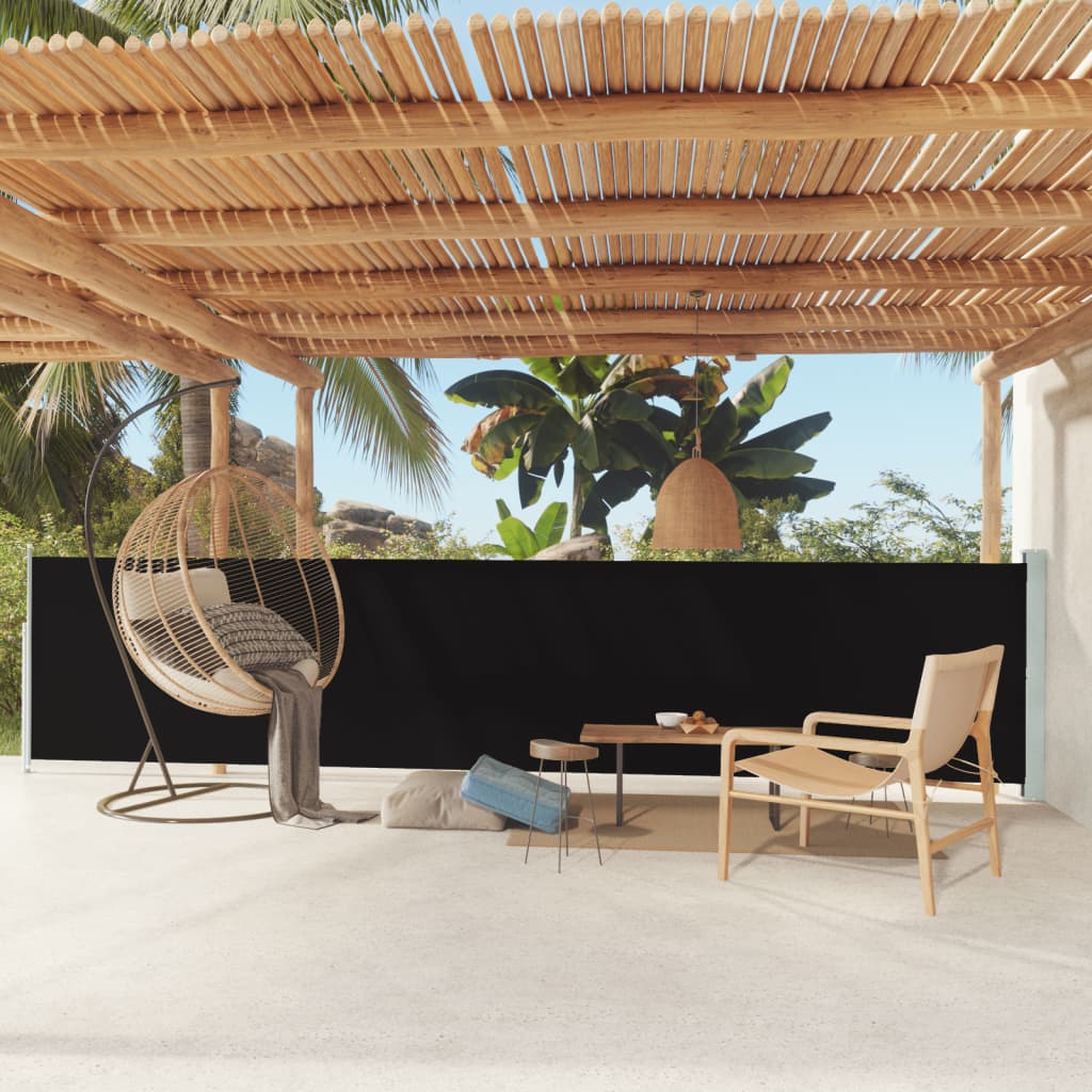 Toldo lateral | toldo parasol retráctil de jardín negro 117x600 cm cfw91846