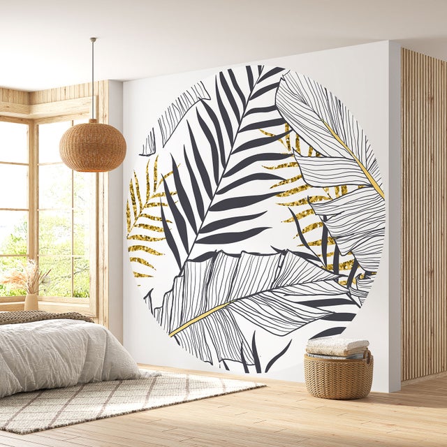 Papier peint rond / cercle - Motif botanique - Diamètre 130 cm - Papier Standard 170gr Lessivable