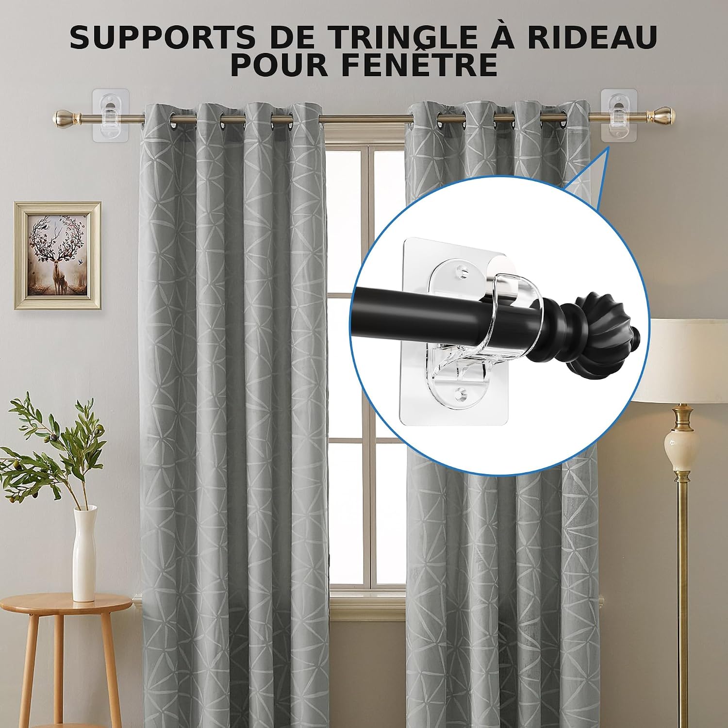 Support de tringle à rideaux sans perçage (Transparent, 4 pièces ...