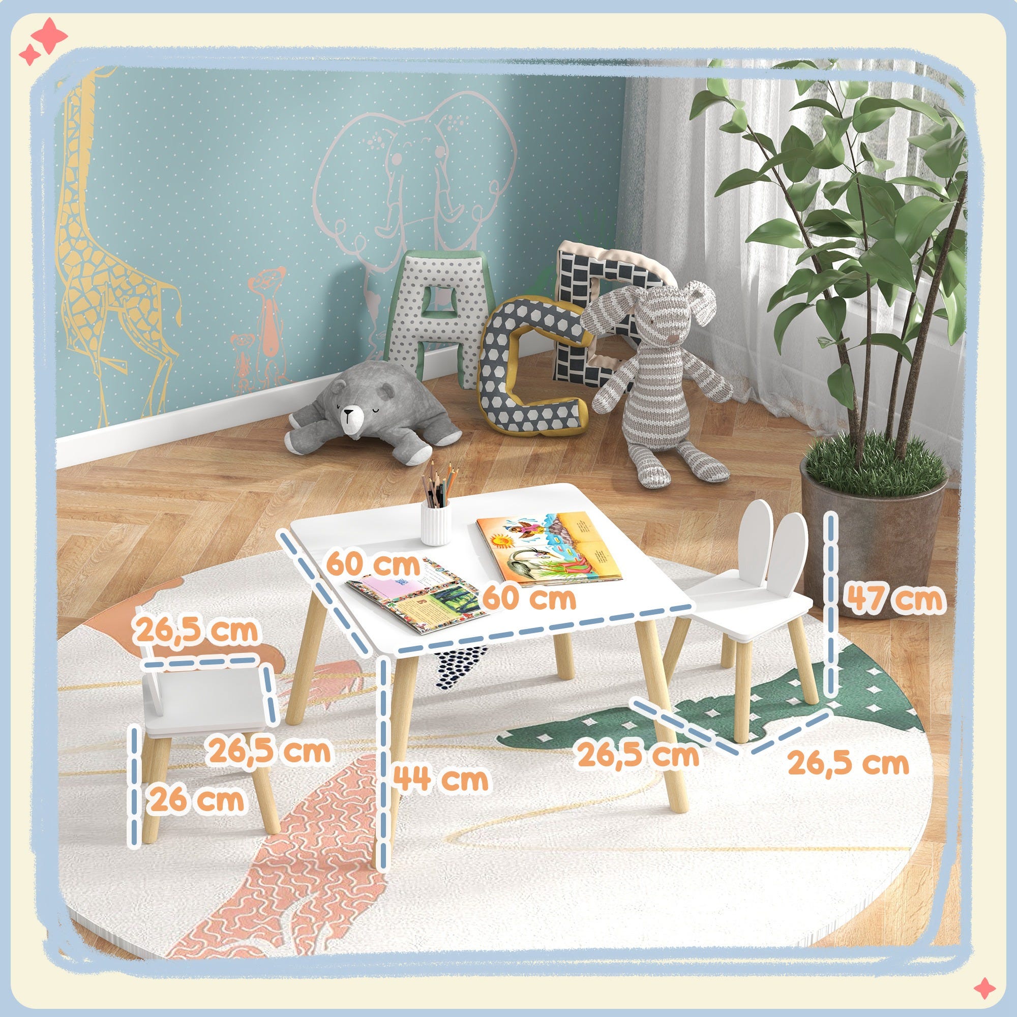 Cookie Table Design Ensemble table et 2 chaises enfant design scandinave motif oreille de ...