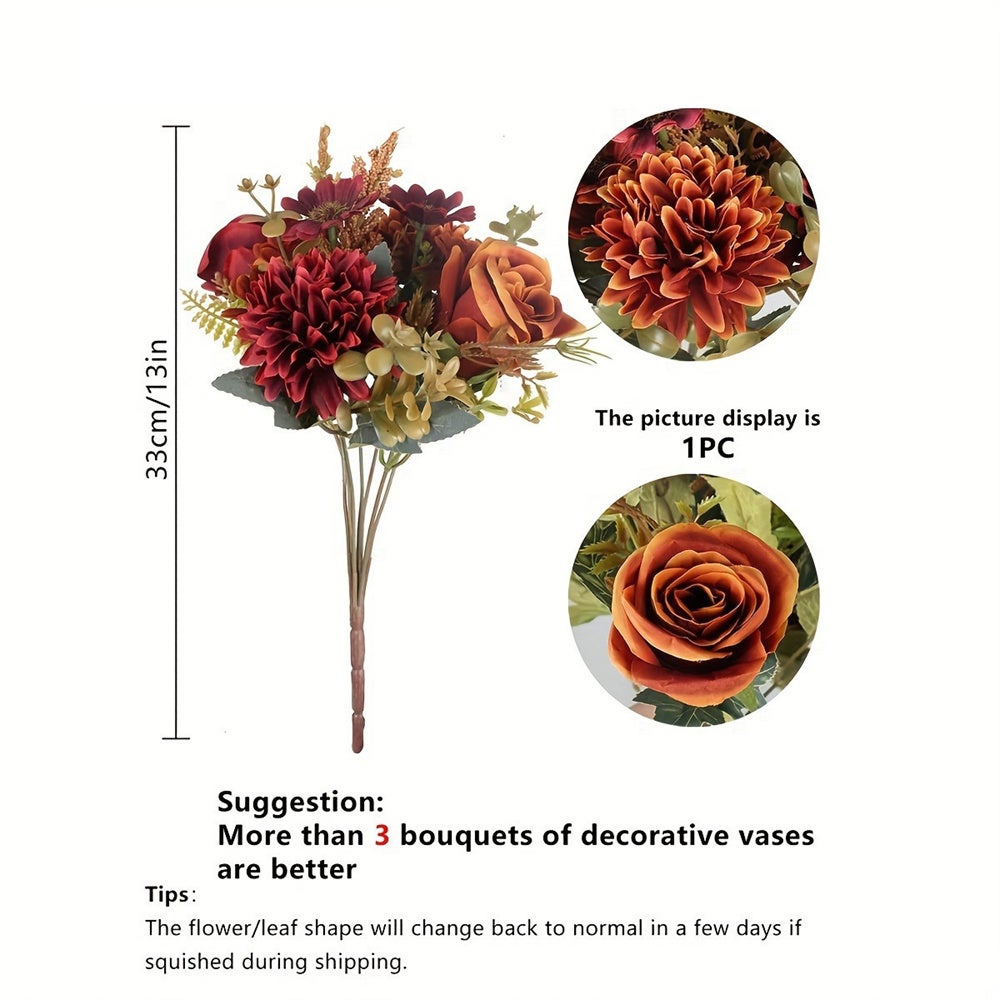 Set Di 3 Bouquet Di Fiori Artificiali In Seta Per Matrimoni E Decorazioni - Finti, Realistici, Colorati, Con Foglie Verdi - 4