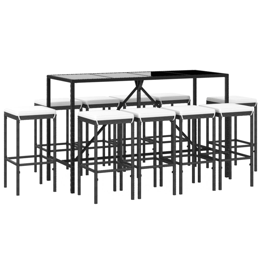 Maison Exclusive - Set Bar da Giardino 11 pz con Cuscini in Polyrattan Nero - 3