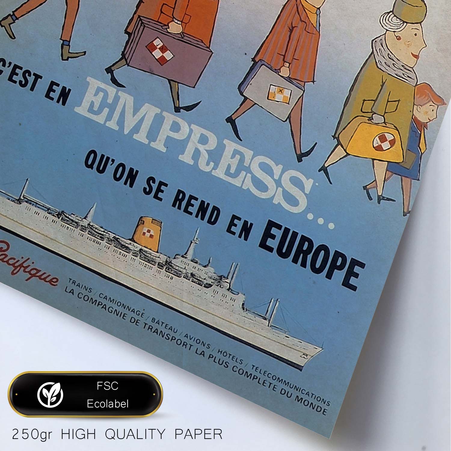 Poster Vintage De En A Europa. Con Imagenes Vintage Y De Publicidad Antigua. Marco Madera Clara - A3 - 2