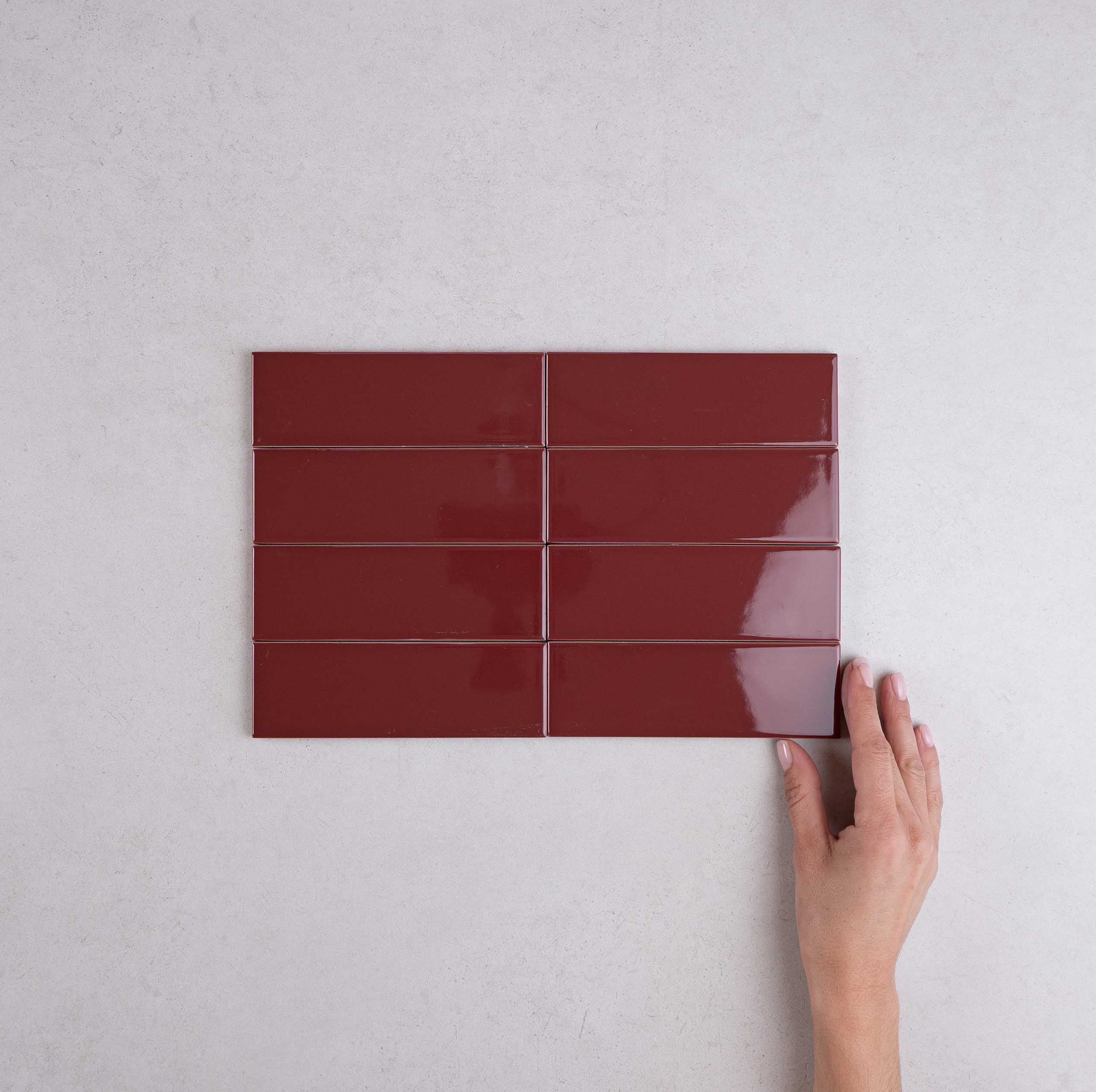 Carrelage Mural Effet Zellige Rouge Bordeaux Brillant FARGBLOCK 5x15 cm ...