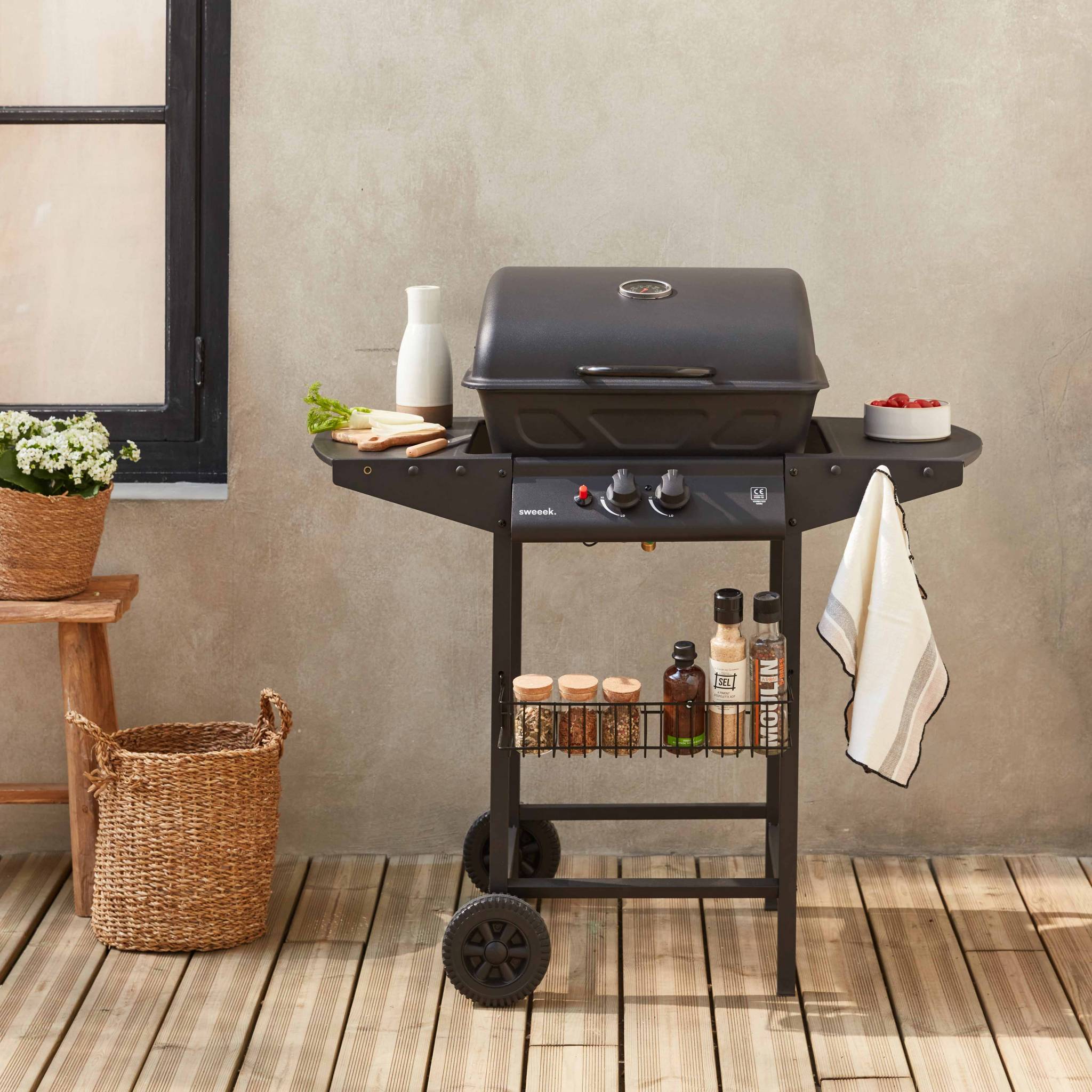 Barbecue a gas a 2 bruciatori, Nero - 2