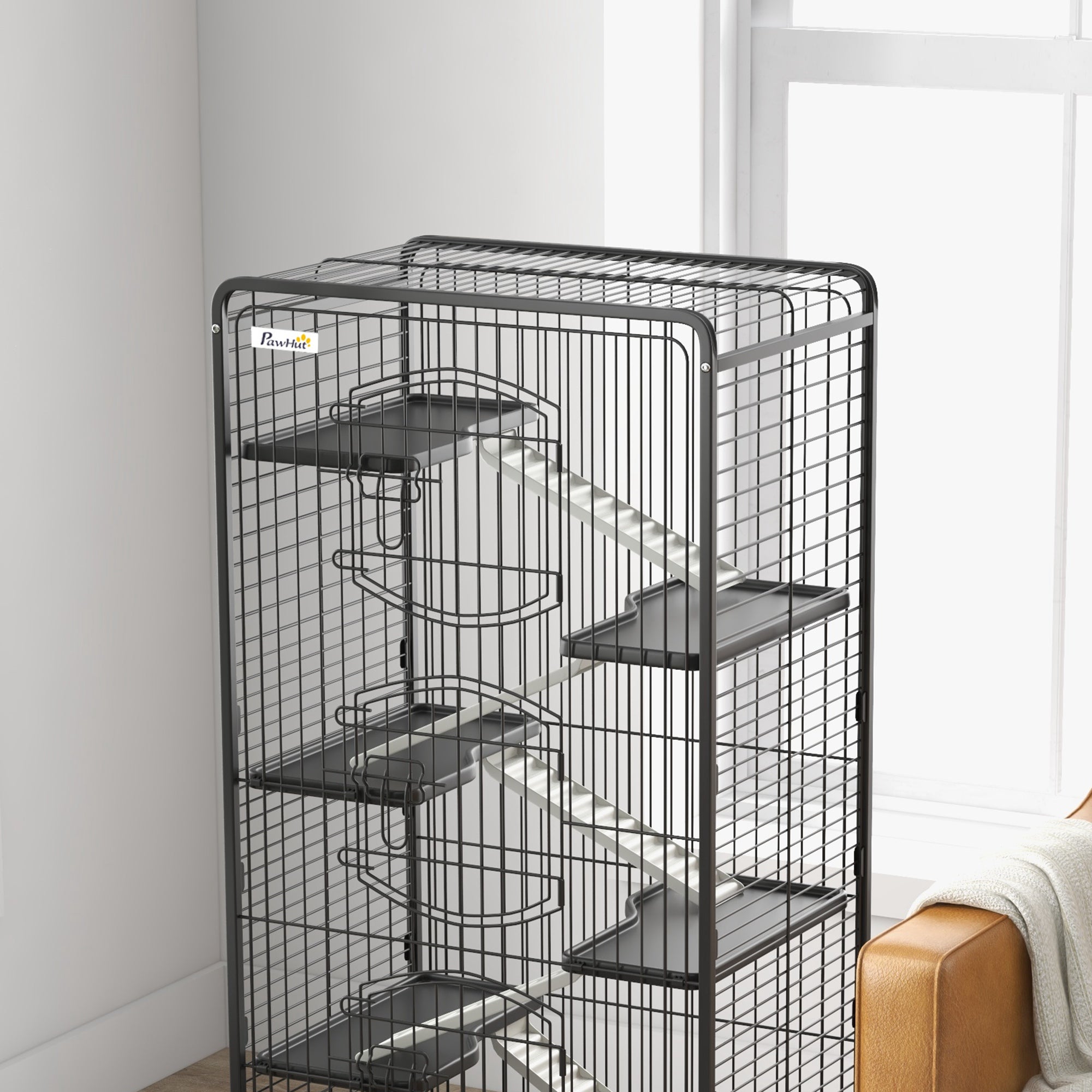 Gaiola para Roedores PawHut Metal e PP Preto 64x43,5x131 cm - 4